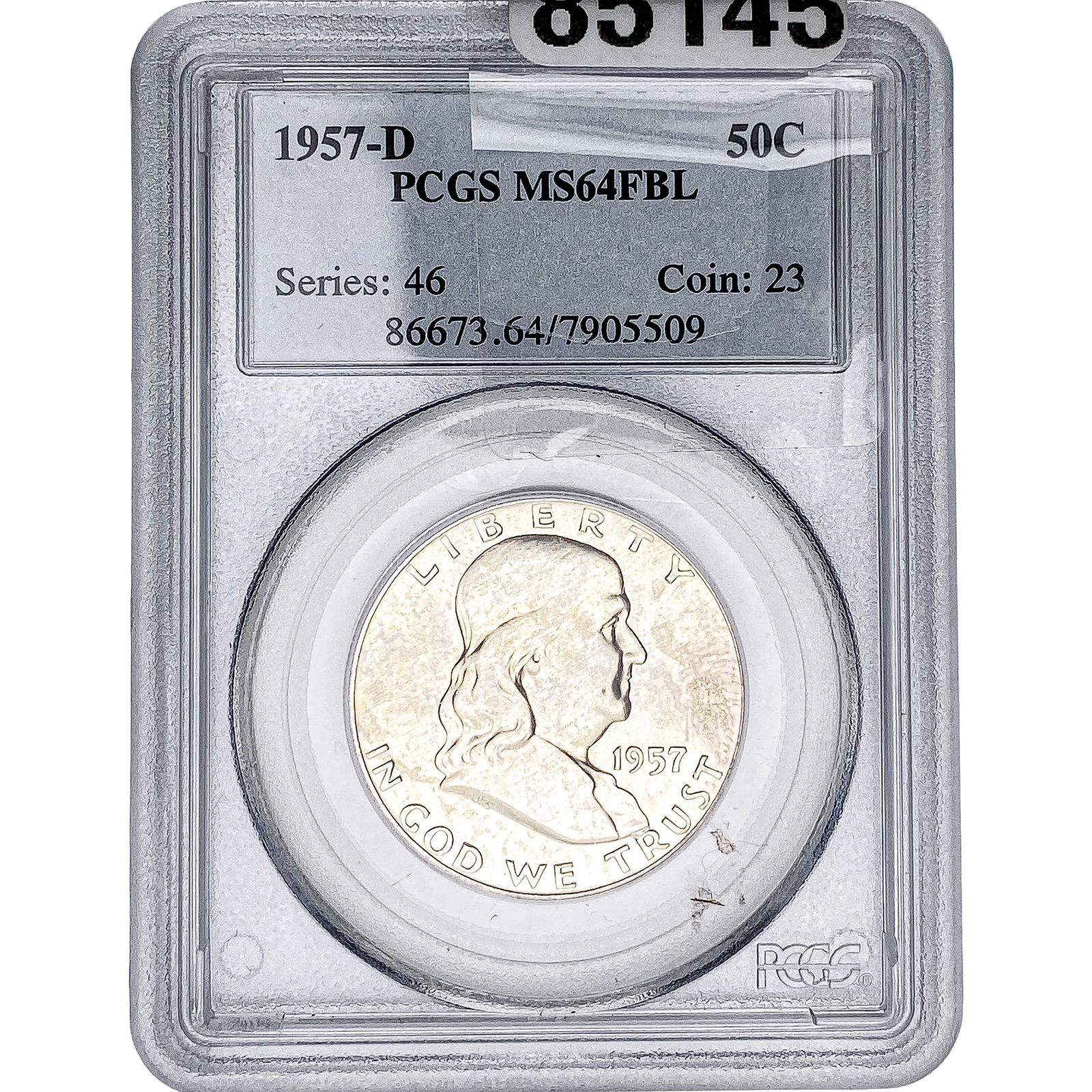 1957-D Franklin Half Dollar PCGS MS64 FBL: 1957-D Franklin Half Dollar PCGS MS64 FBL