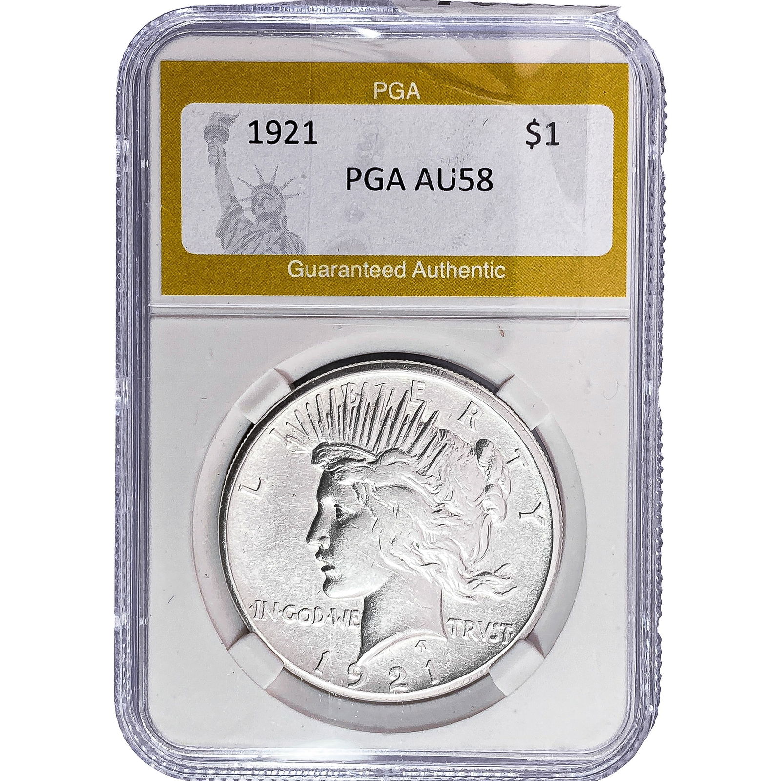 1921 Silver Peace Dollar PGA AU58: 1921 Silver Peace Dollar PGA AU58