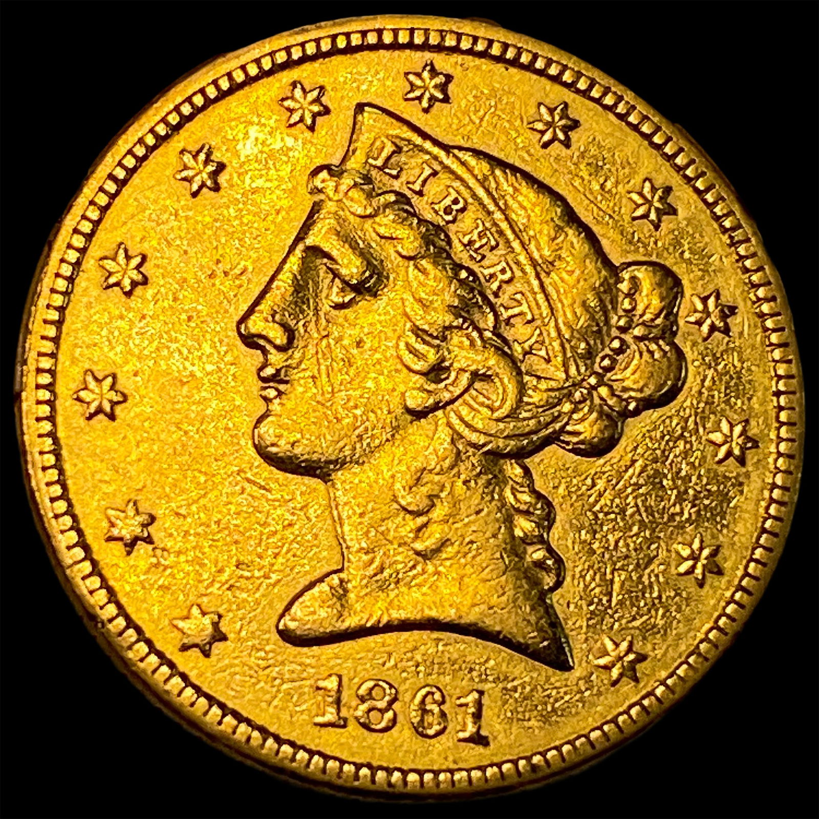 1861 $5 Liberty Head Half Eagle CLOSELY UNCIRCULATED: 1861 $5 Liberty Head Half Eagle CLOSELY UNCIRCULATED