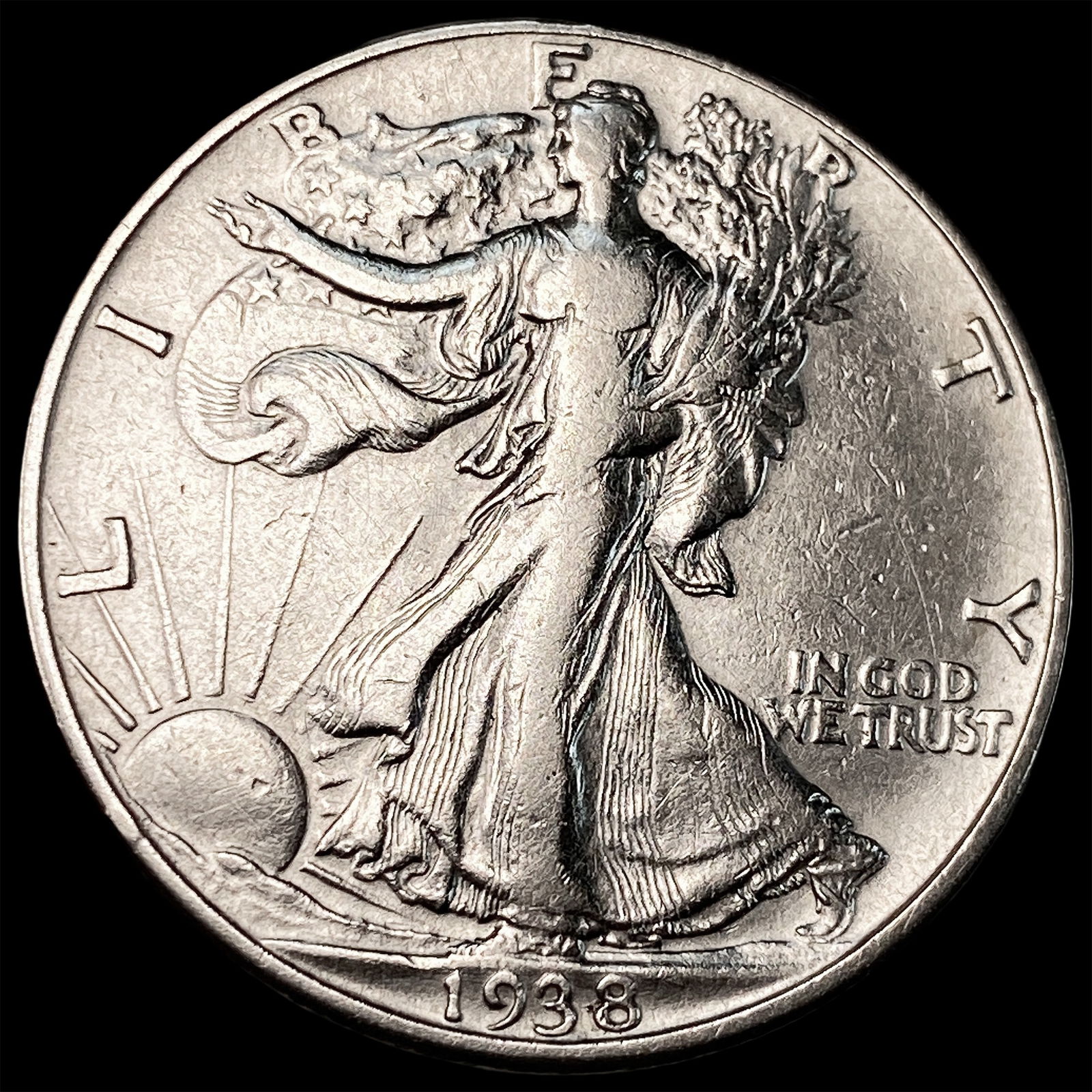 1938-D Silver Half Dollar Walking Liberty NEARLY UNCIRCULATED: 1938-D Silver Half Dollar Walking Liberty NEARLY UNCIRCULATED
