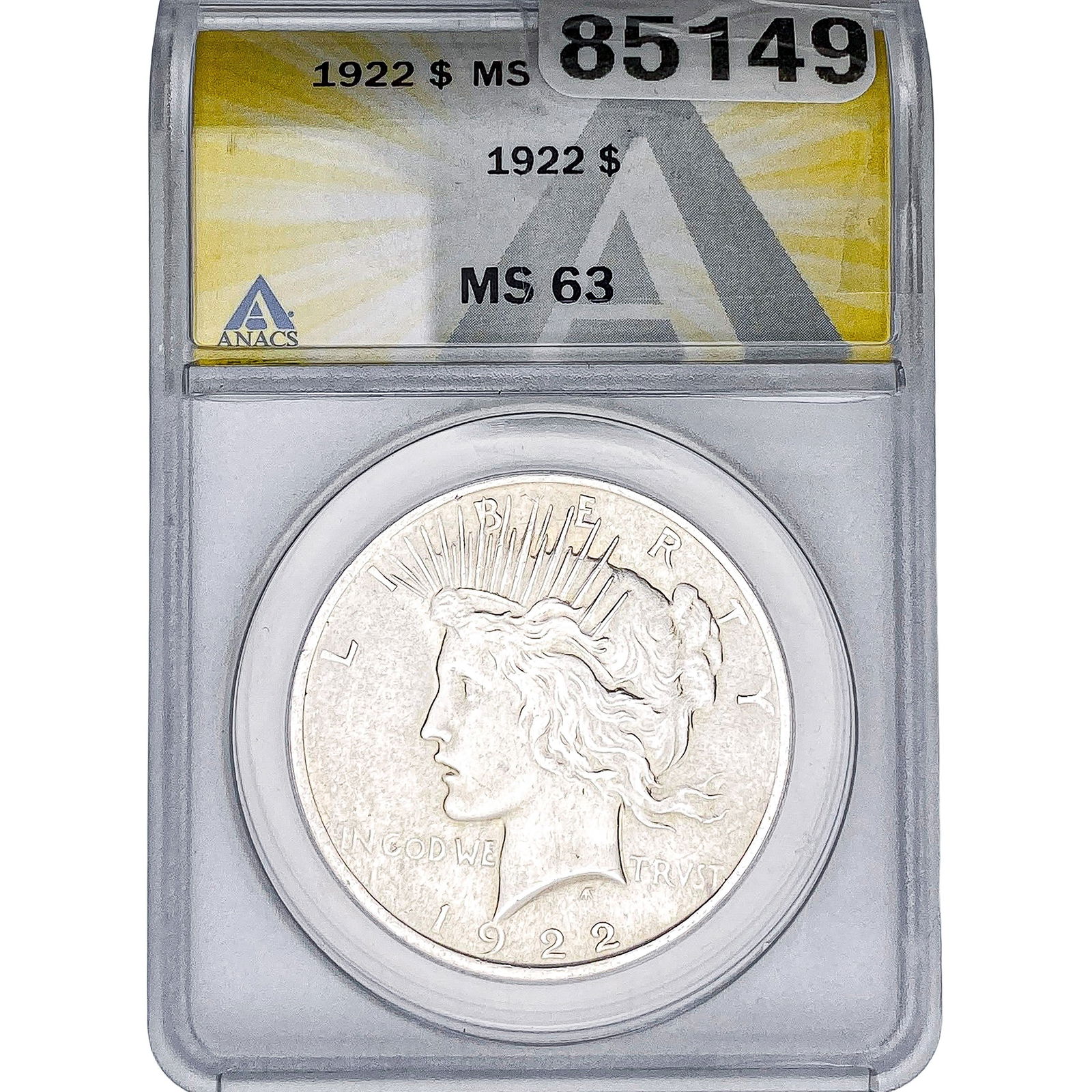 1922 Silver Peace Dollar ANACS MA63: 1922 Silver Peace Dollar ANACS MA63