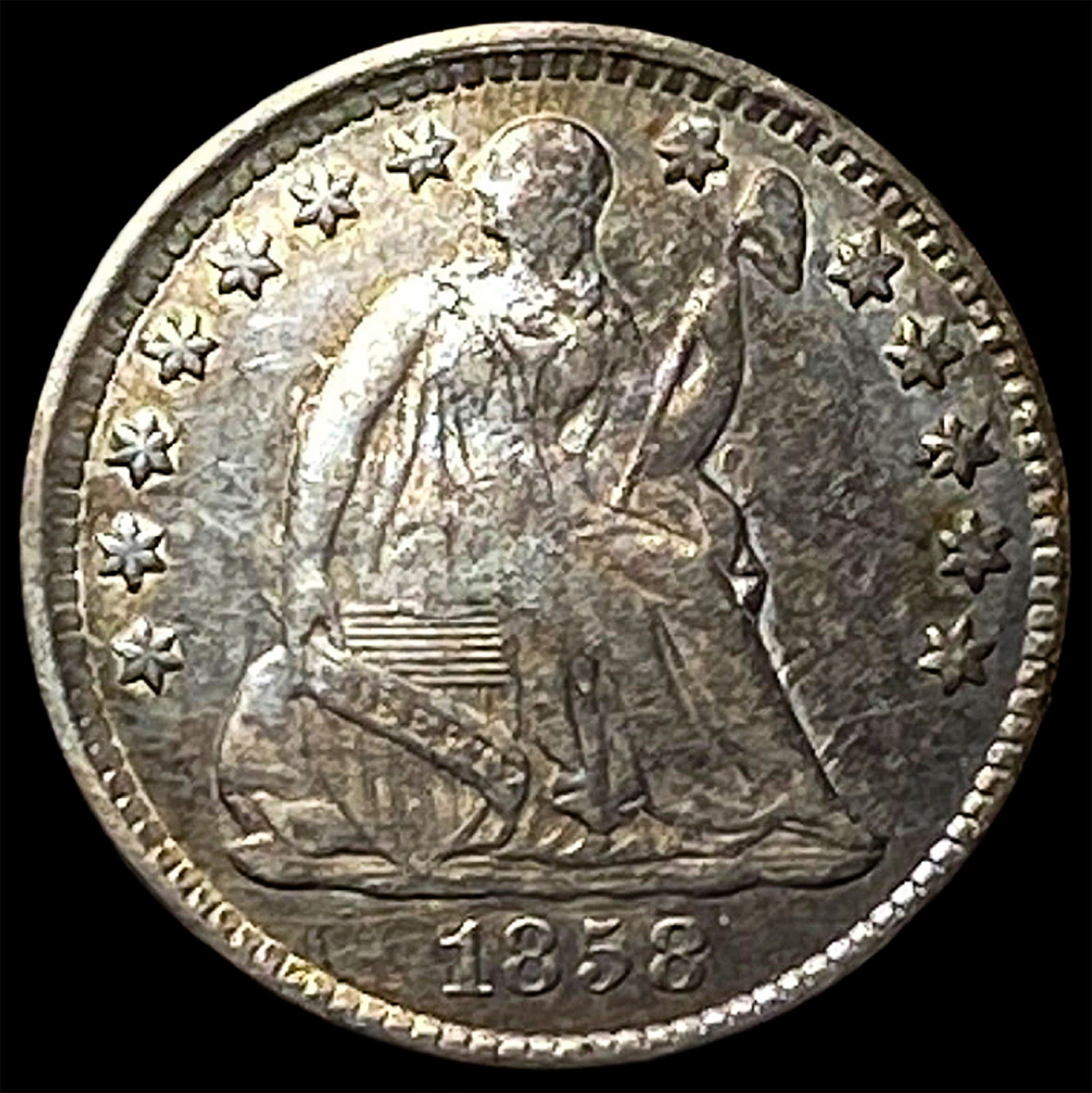 1858 Seated Liberty Half Dime CLOSELY UNCIRCULATED: 1858 Seated Liberty Half Dime CLOSELY UNCIRCULATED