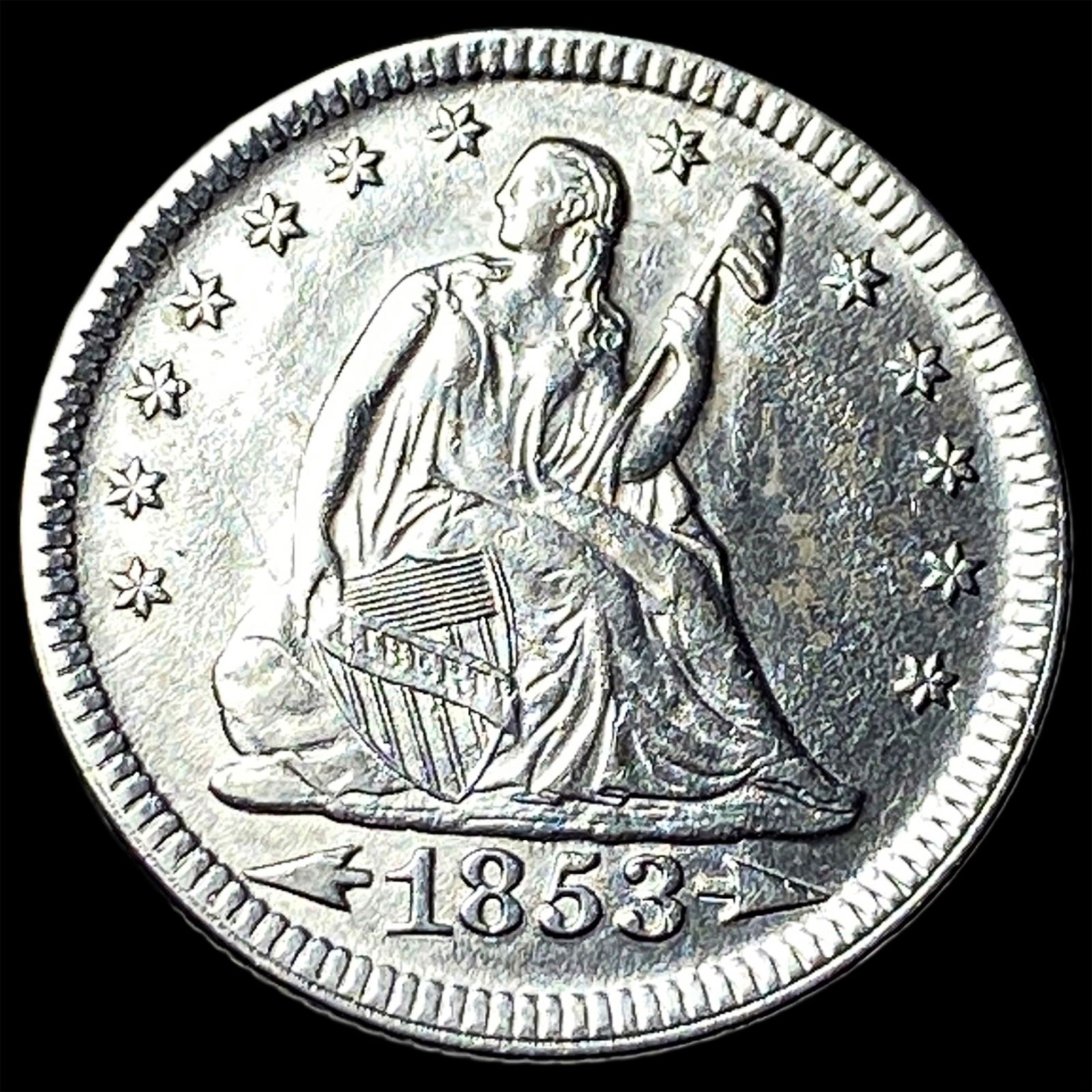 1853 Arrows Seated Liberty Quarter CHOICE AU: 1853 Arrows Seated Liberty Quarter CHOICE AU