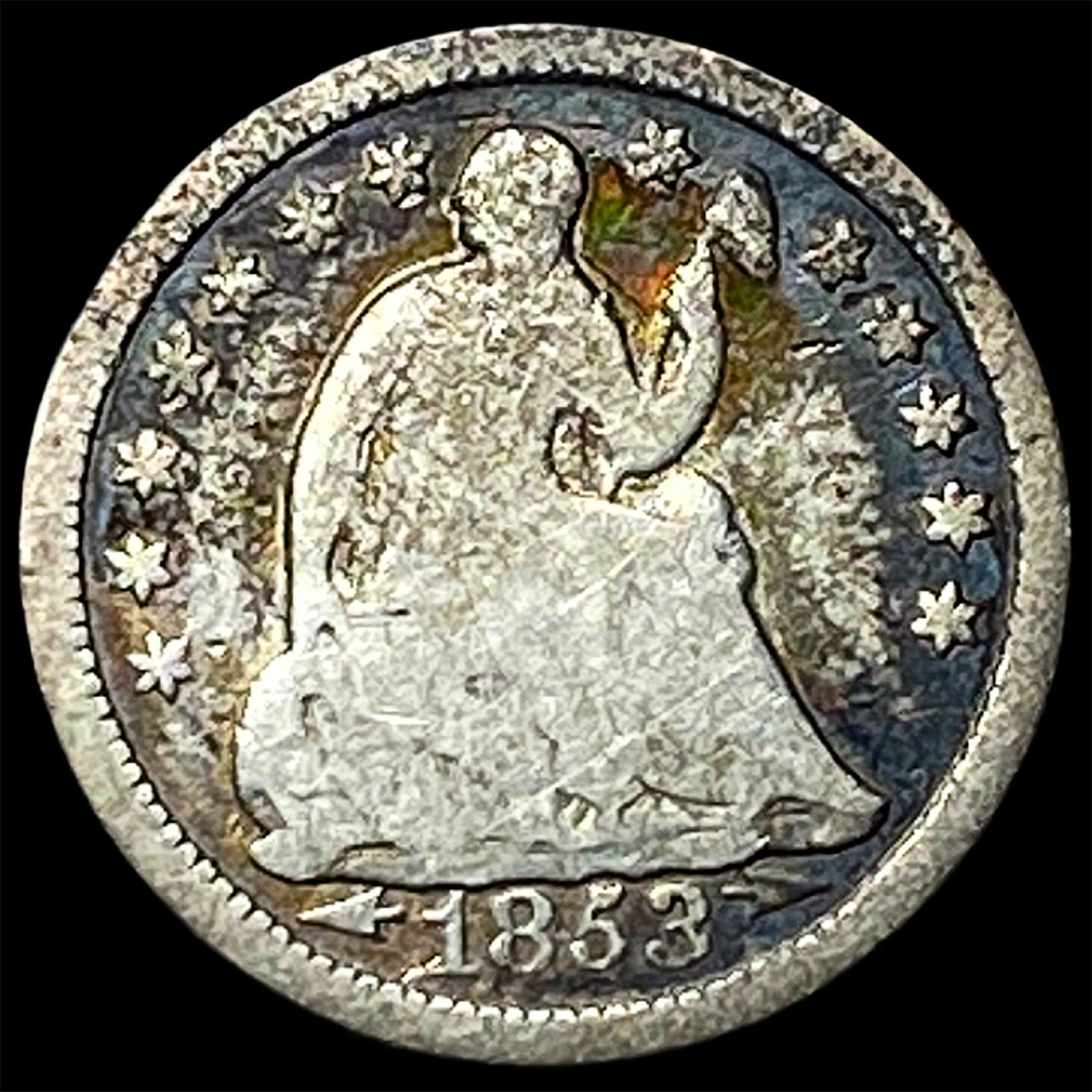 1853 Arrows Seated Liberty Half Dime NICELY CIRCULATED: 1853 Arrows Seated Liberty Half Dime NICELY CIRCULATED