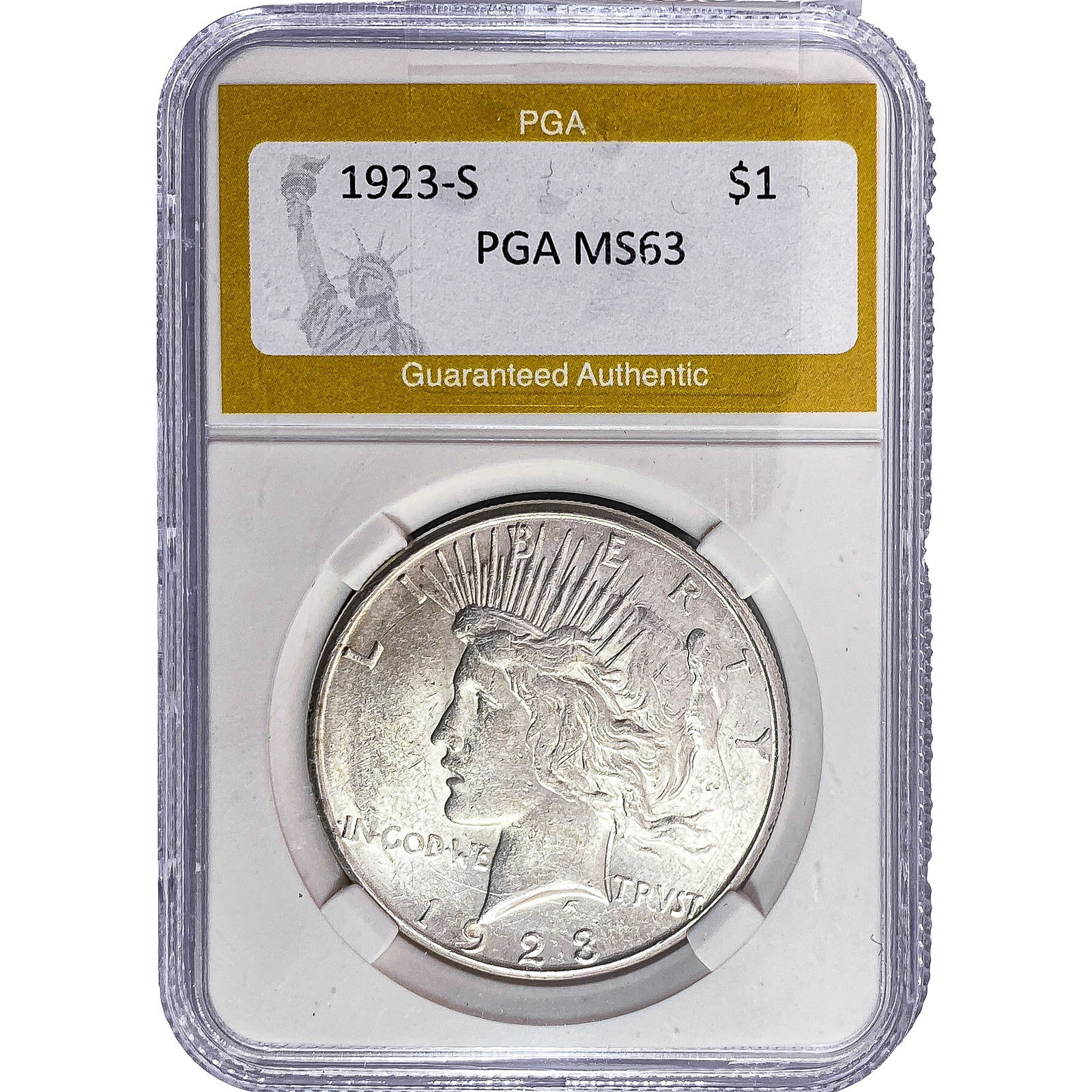 1923-S Silver Peace Dollar PGA MS63: 1923-S Silver Peace Dollar PGA MS63