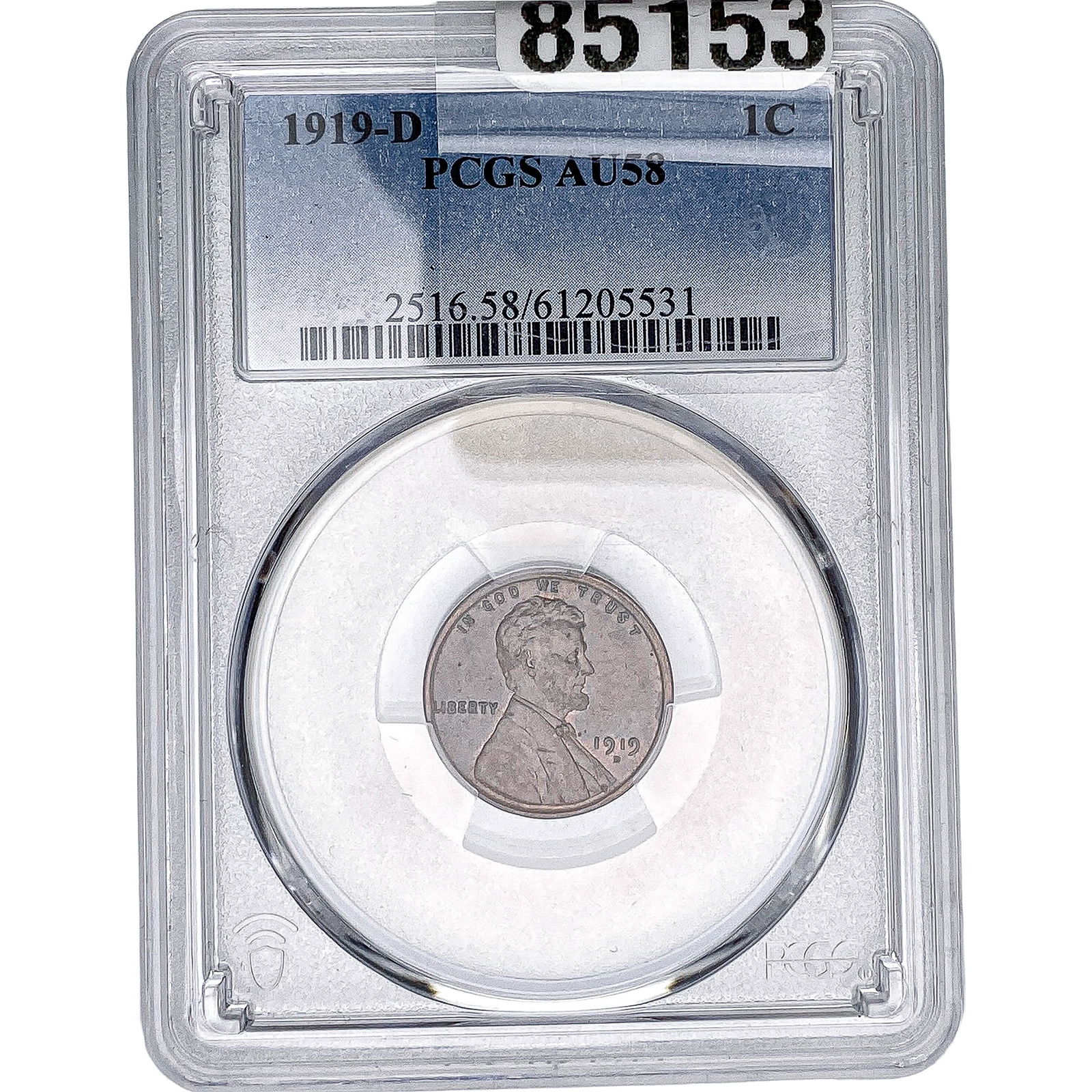 1919-D Wheat Cent PCGS AU58: 1919-D Wheat Cent PCGS AU58