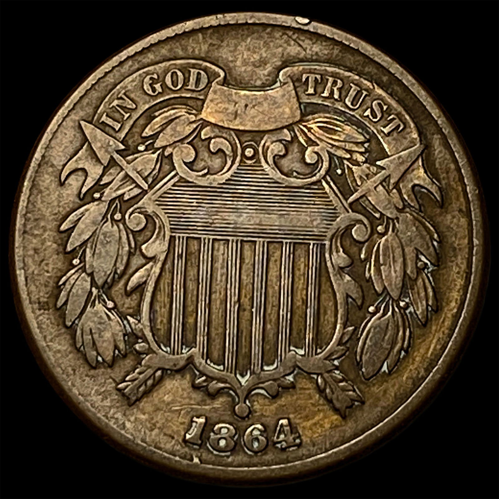 1864 Copper Two-Cent Piece LIGHTLY CIRCULATED: 1864 Copper Two-Cent Piece LIGHTLY CIRCULATED