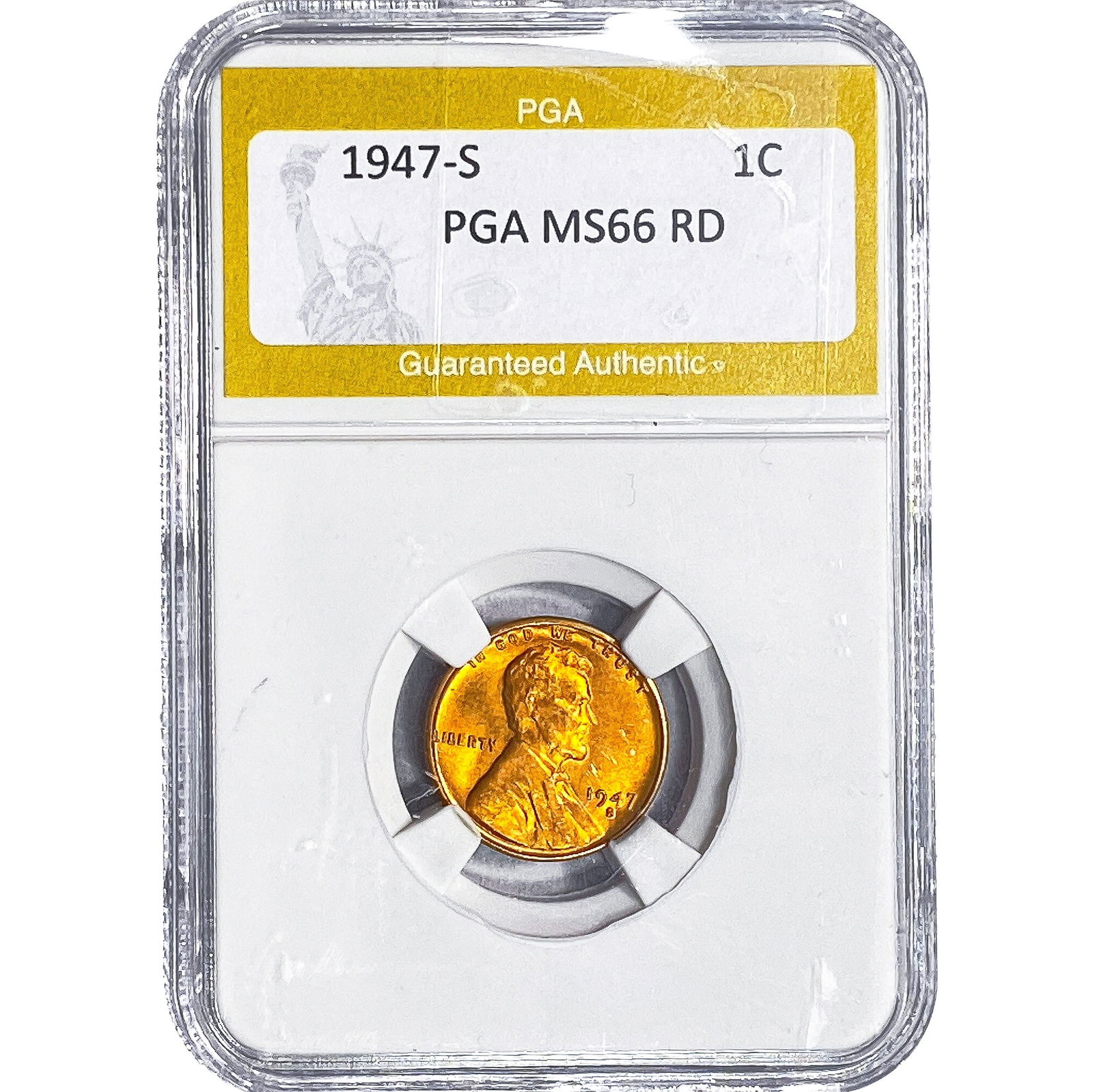 1947-S Wheat Cent PGA MS66 RD: 1947-S Wheat Cent PGA MS66 RD