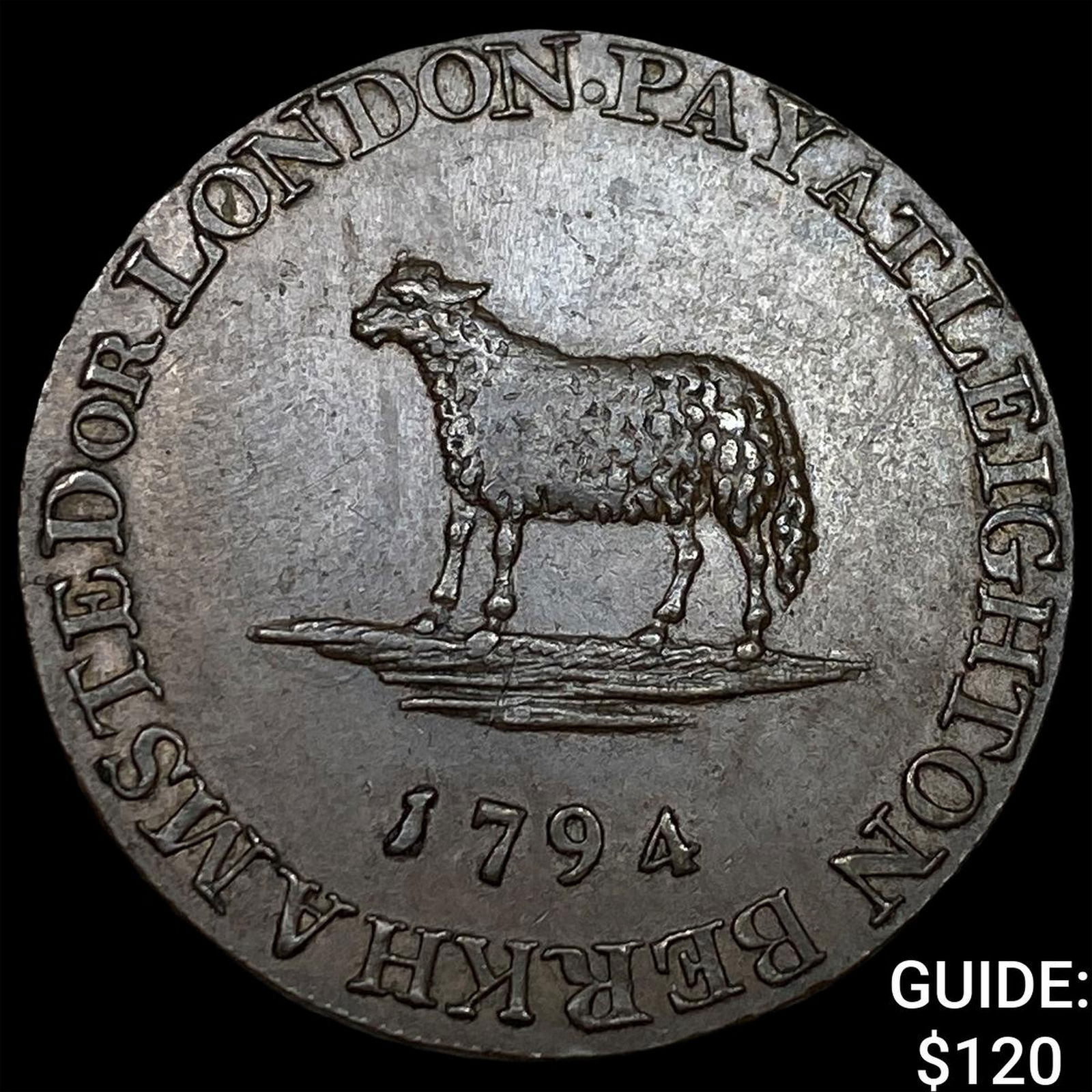 1794 London Halfpenny Token - Lace Manufactory NEARLY UNCIRCULATED: 1794 London Halfpenny Token - Lace Manufactory NEARLY UNCIRCULATED