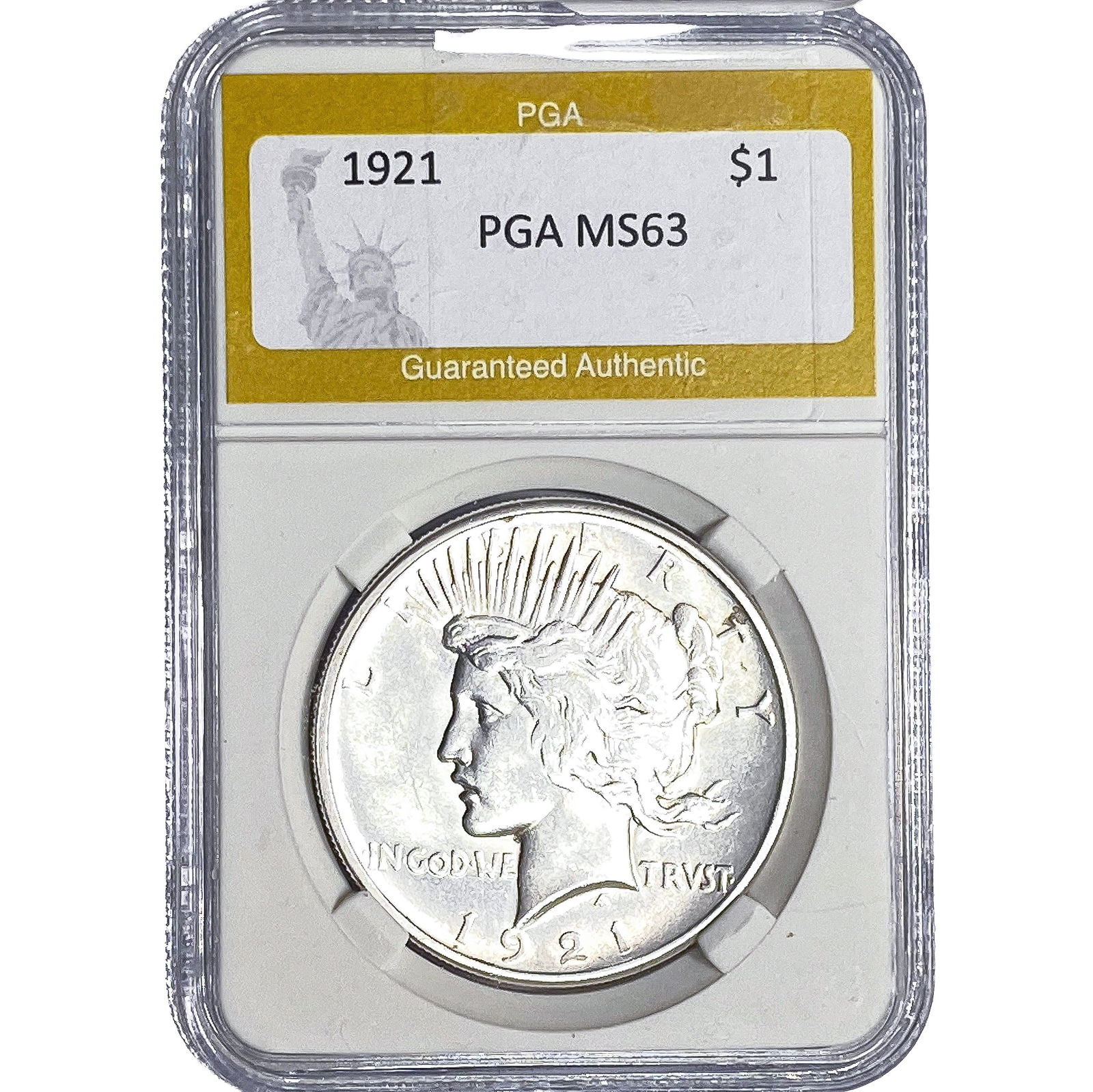 1921 Silver Peace Dollar PGA MS63: 1921 Silver Peace Dollar PGA MS63