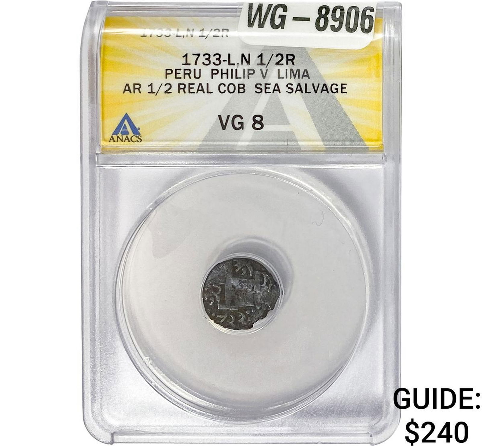 1733-L.N Preu Philip V Lima SIlver 1/2 Real Cob: 1733-L.N Preu Philip V Lima SIlver 1/2 Real Cob