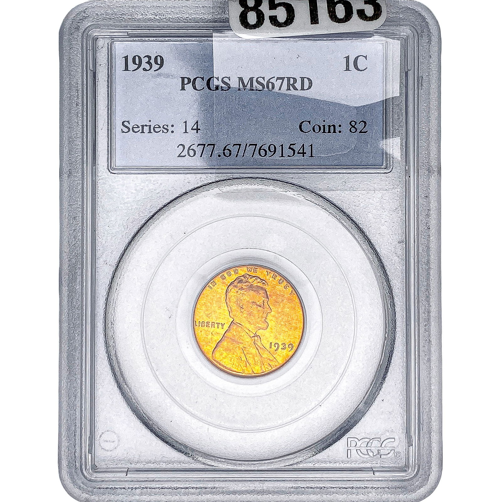 1939 Wheat Cent PCGS MS67 RD: 1939 Wheat Cent PCGS MS67 RD