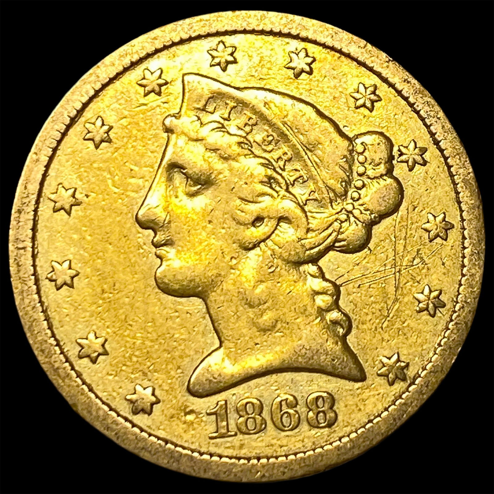 1868-S Gold $5 Half Eagle NEARLY UNCIRCULATED (1 of 2)