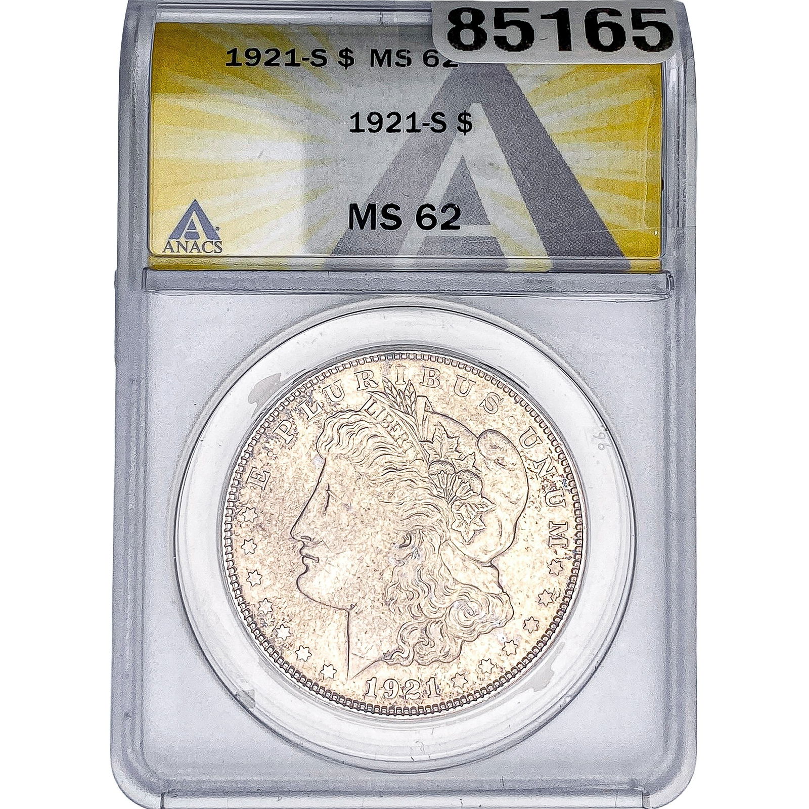 1921-S Morgan Silver Dollar ANACS MS62: 1921-S Morgan Silver Dollar ANACS MS62