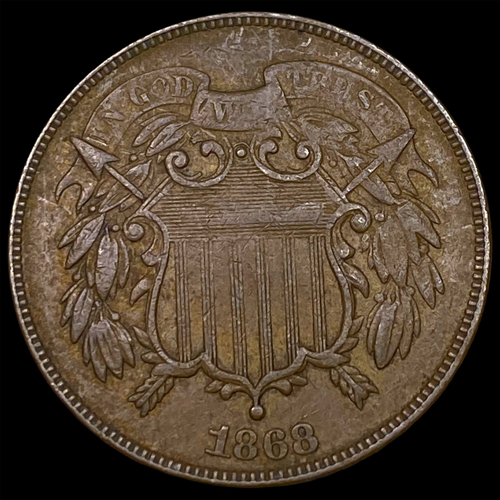 1868 Bronze Two-Cent Piece NEARLY UNCIRCULATED: 1868 Bronze Two-Cent Piece NEARLY UNCIRCULATED