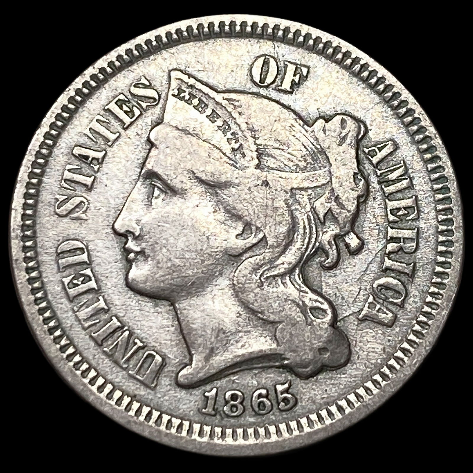 1865 Nickel Three-Cent Piece NEARLY UNCIRCULATED (1 of 2)