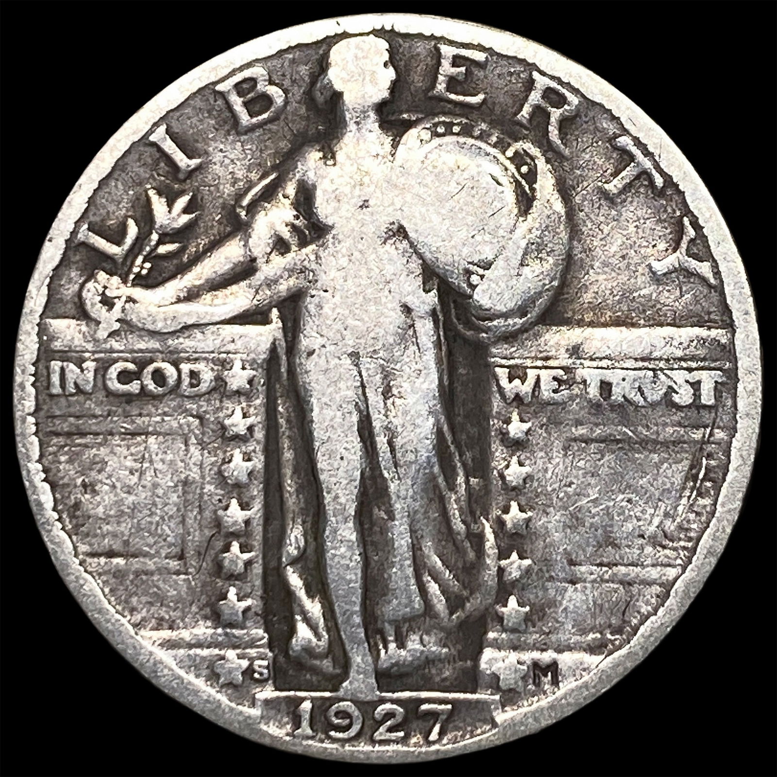 1927-S Silver Standing Liberty Quarter NICELY CIRCULATED: 1927-S Silver Standing Liberty Quarter NICELY CIRCULATED