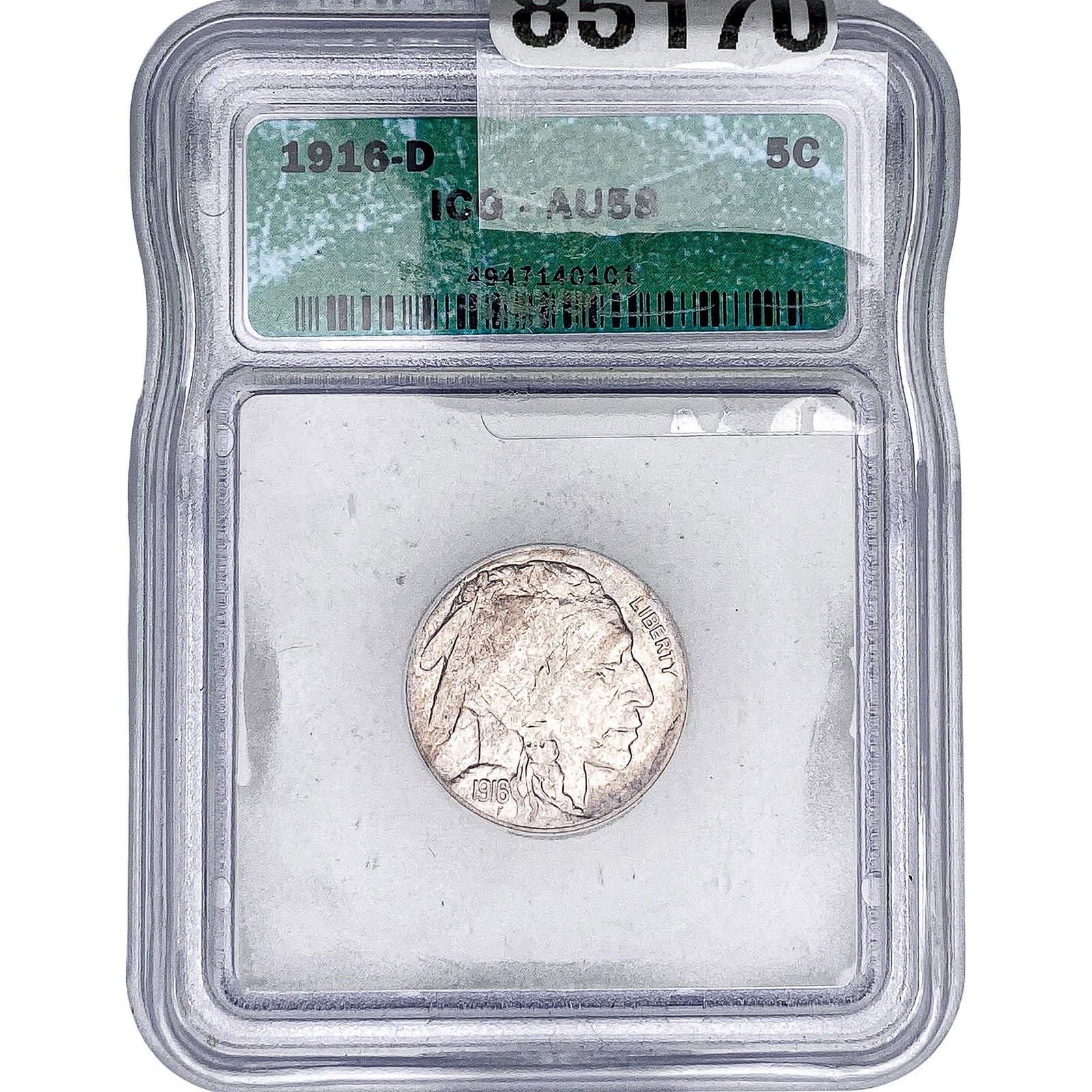 1916-D Buffalo Nickel ICG AU58: 1916-D Buffalo Nickel ICG AU58