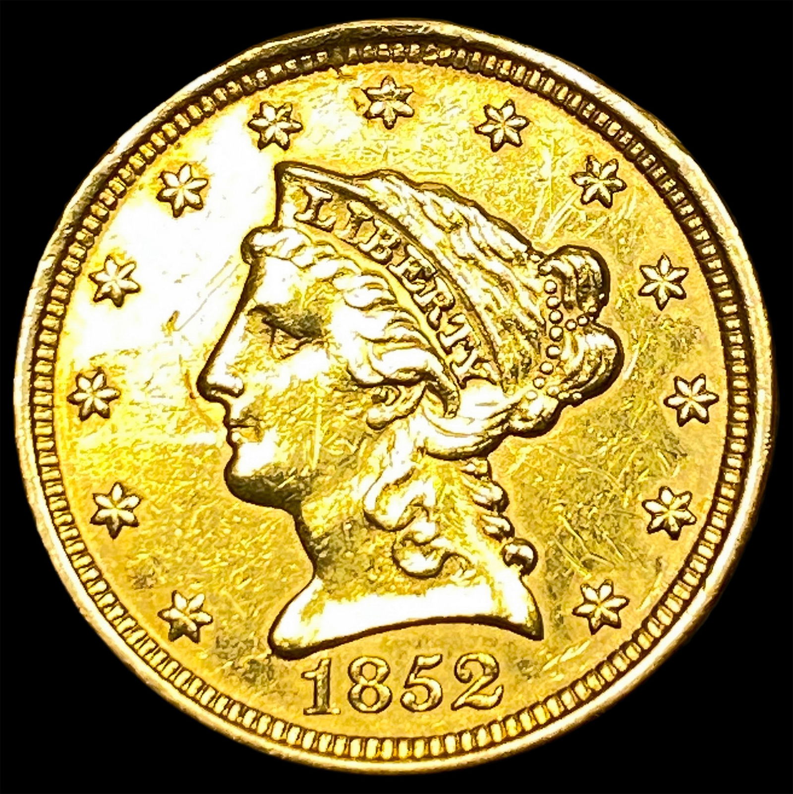 1852-O Gold $2.50 Liberty Head Quarter Eagle CLOSELY UNCIRCULATED: 1852-O Gold $2.50 Liberty Head Quarter Eagle CLOSELY UNCIRCULATED