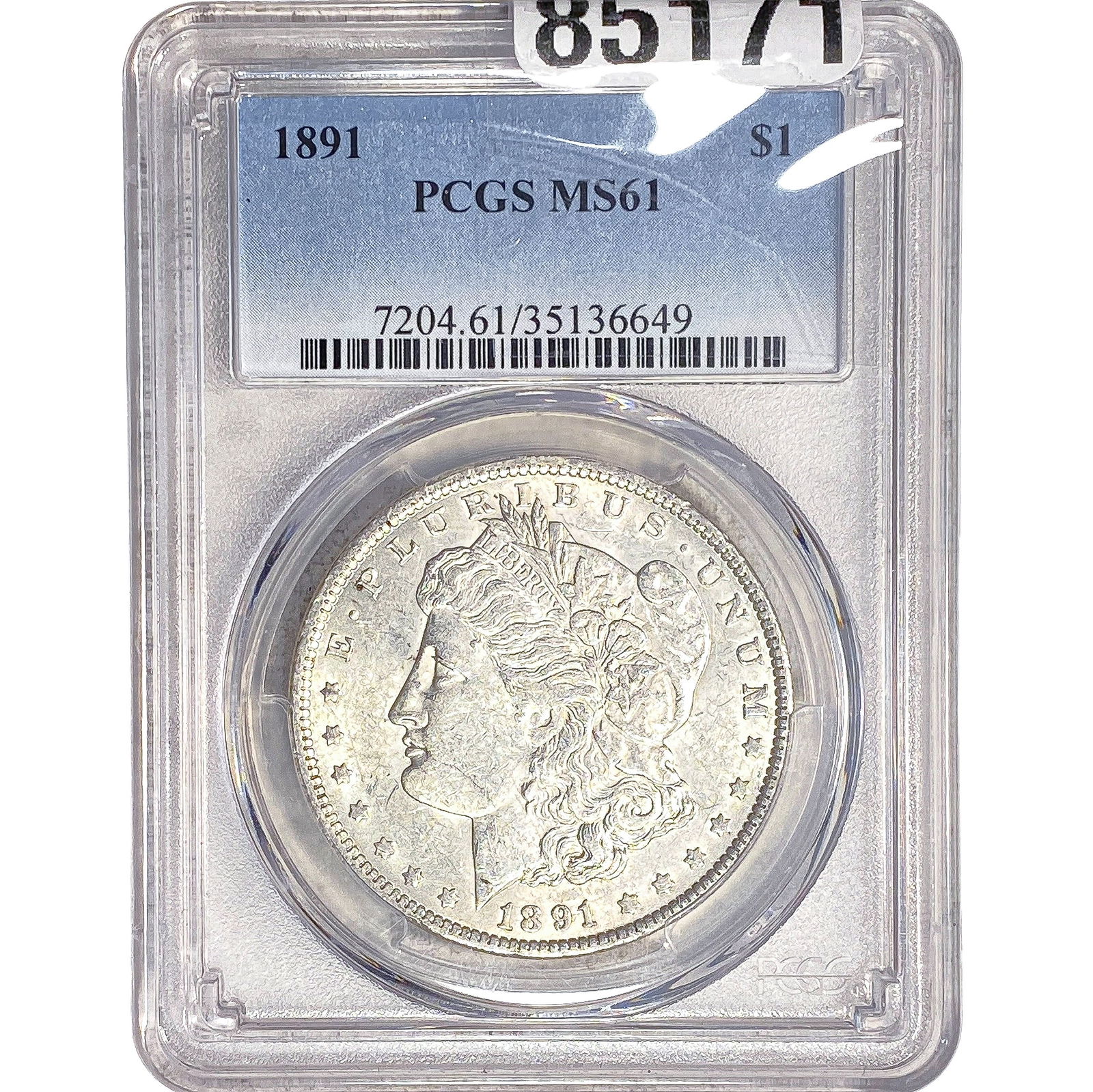 1891 Morgan Silver Dollar PCGS MS61: 1891 Morgan Silver Dollar PCGS MS61