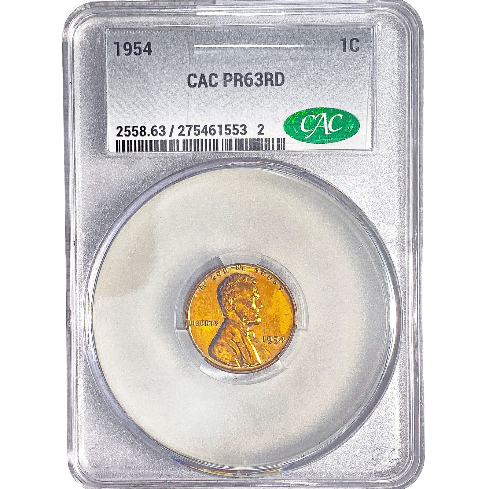 1954 Wheat Cent CAC PR63 RD: 1954 Wheat Cent CAC PR63 RD