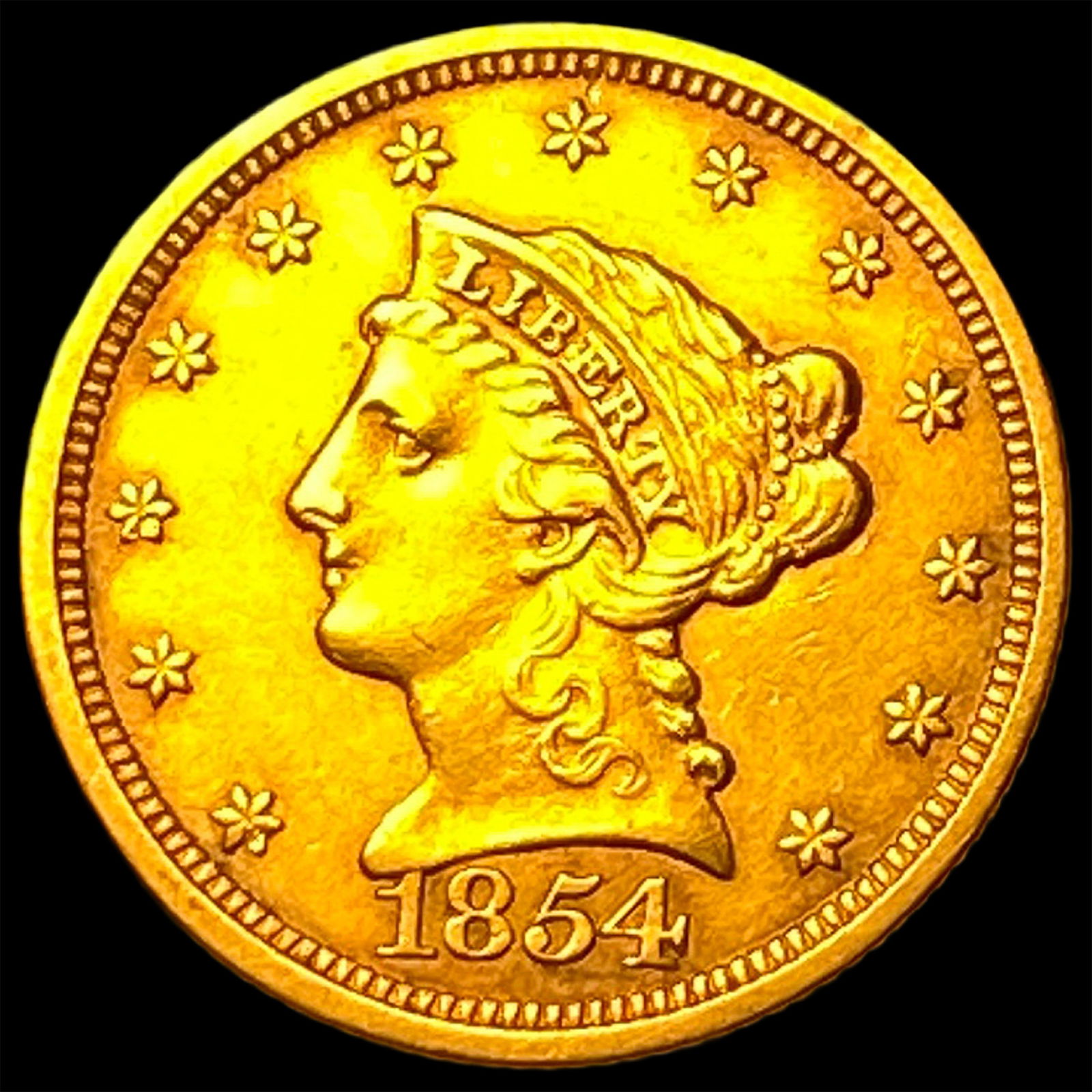1854-D Gold $2.50 Liberty Head Quarter Eagle CLOSELY UNCIRCULATED: 1854-D Gold $2.50 Liberty Head Quarter Eagle CLOSELY UNCIRCULATED