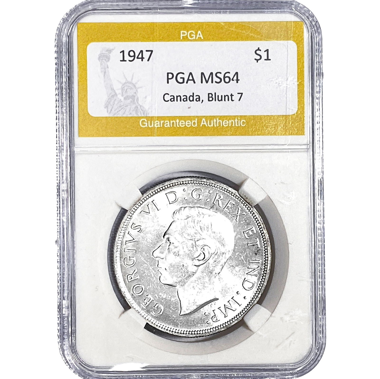 1947 Canada Silver Dollar PGA MS64 Blunt 7: 1947 Canada Silver Dollar PGA MS64 Blunt 7