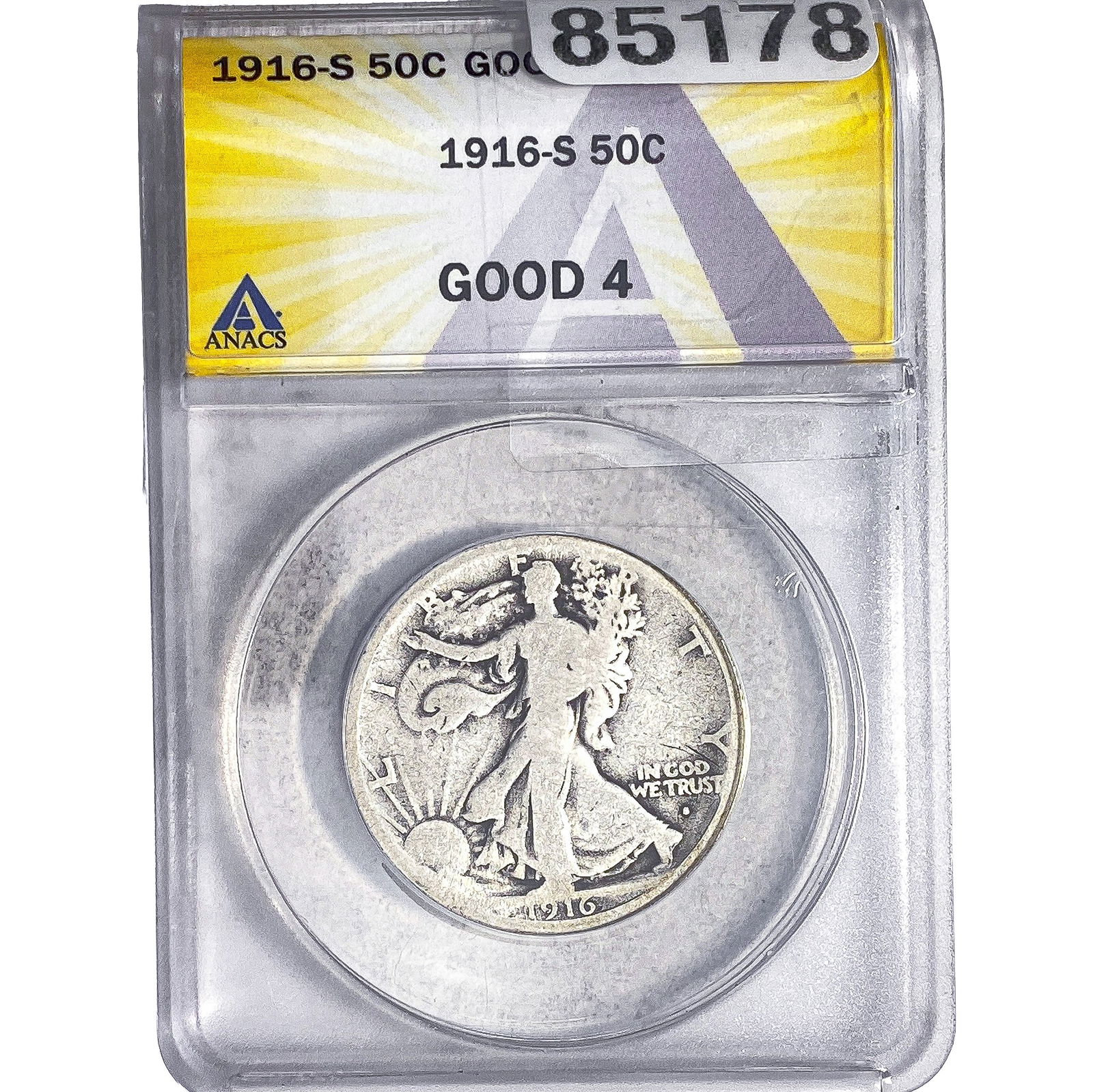1916-S Walking Liberty Half Dollar ANACS G4: 1916-S Walking Liberty Half Dollar ANACS G4