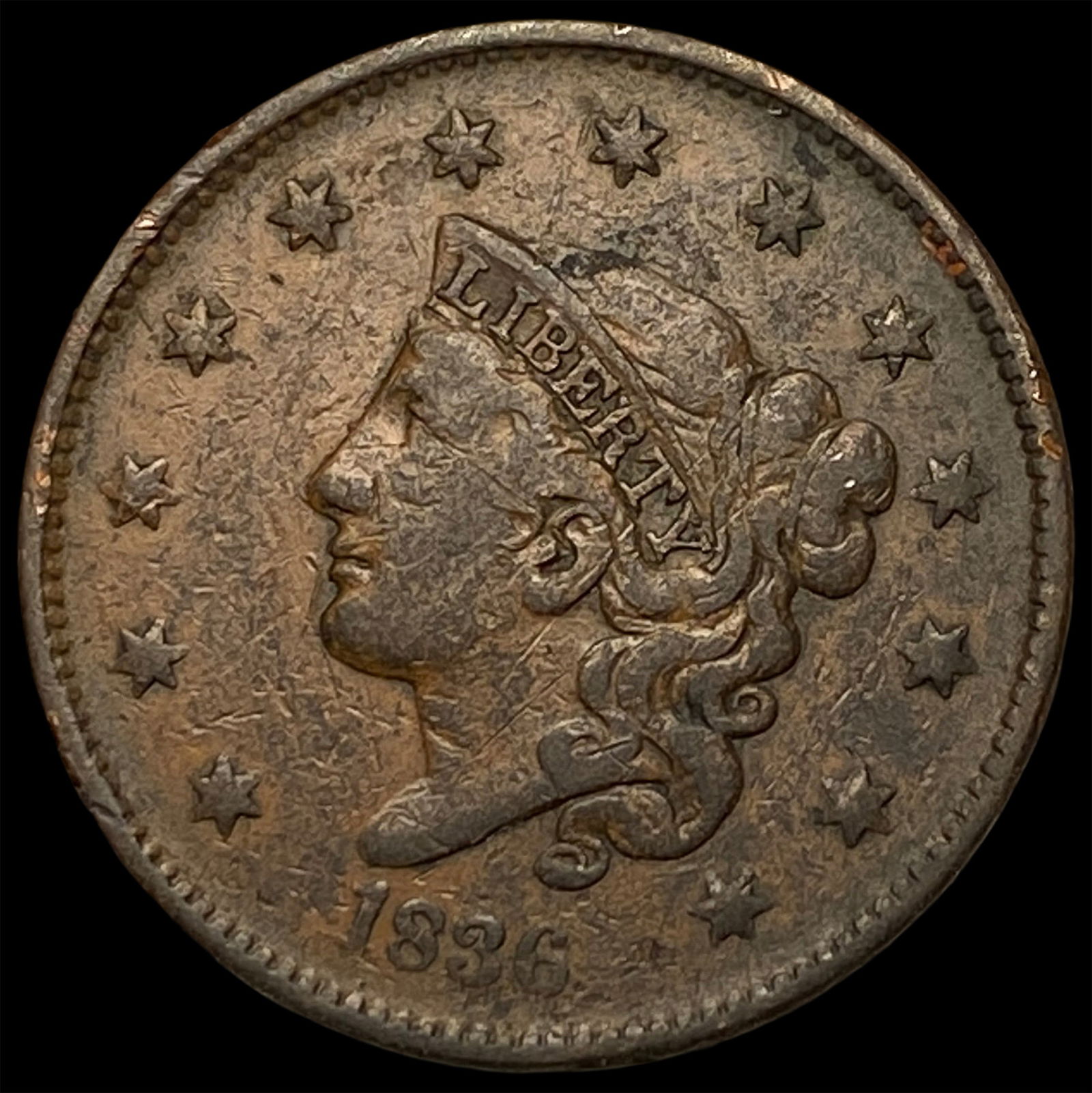 1836 Coronet Head Large Cent LIGHTLY CIRCULATED: 1836 Coronet Head Large Cent LIGHTLY CIRCULATED