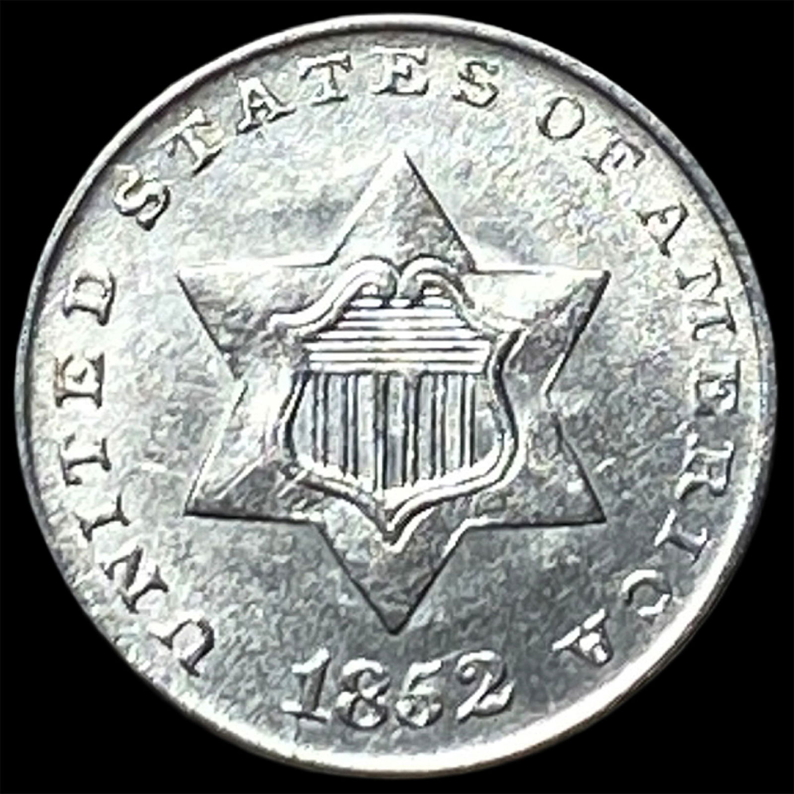 1852 Silver Three-Cent Piece CHOICE AU: 1852 Silver Three-Cent Piece CHOICE AU