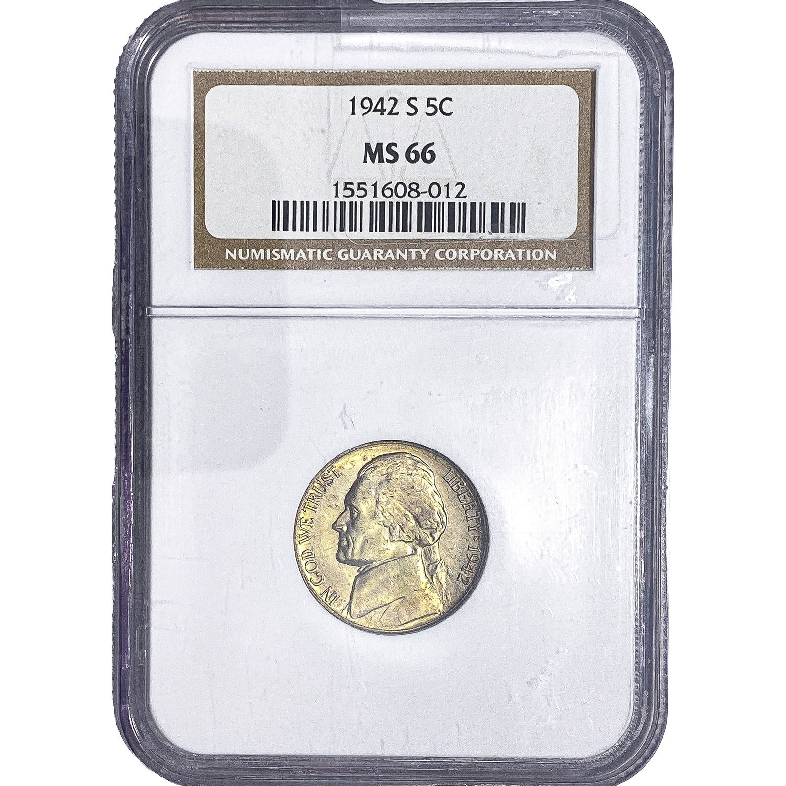 1942-S Jefferson Nickel NGC MS66: 1942-S Jefferson Nickel NGC MS66