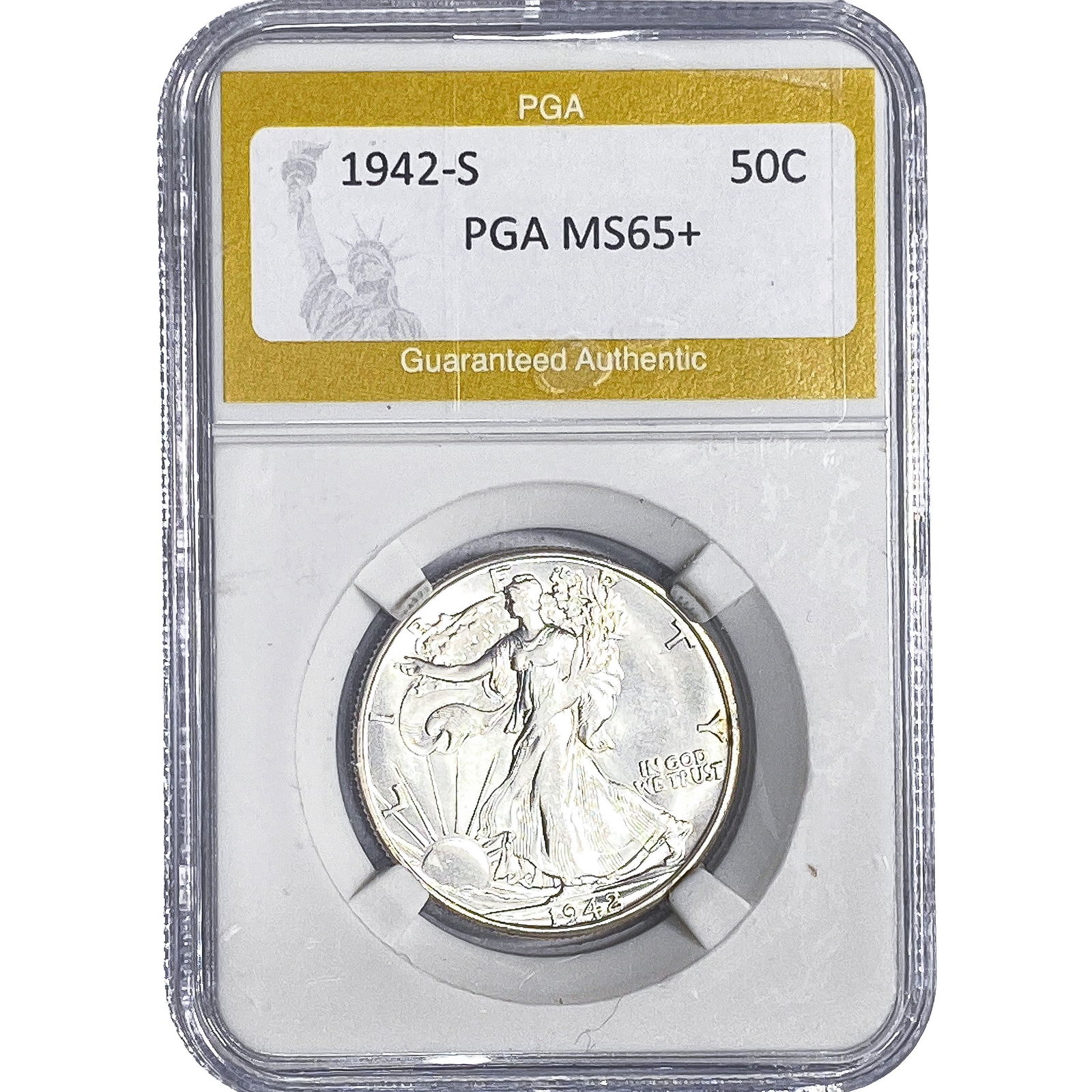 1942-S Walking Liberty Half Dollar PGA MS65+: 1942-S Walking Liberty Half Dollar PGA MS65+