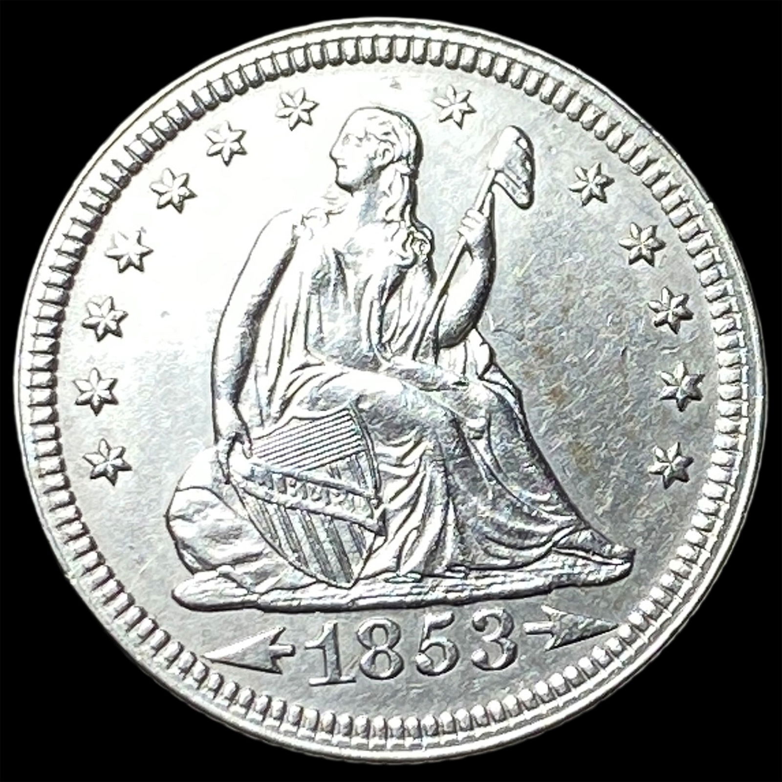 1853 Arrows Seated Liberty Quarter UNCIRCULATED (1 of 2)