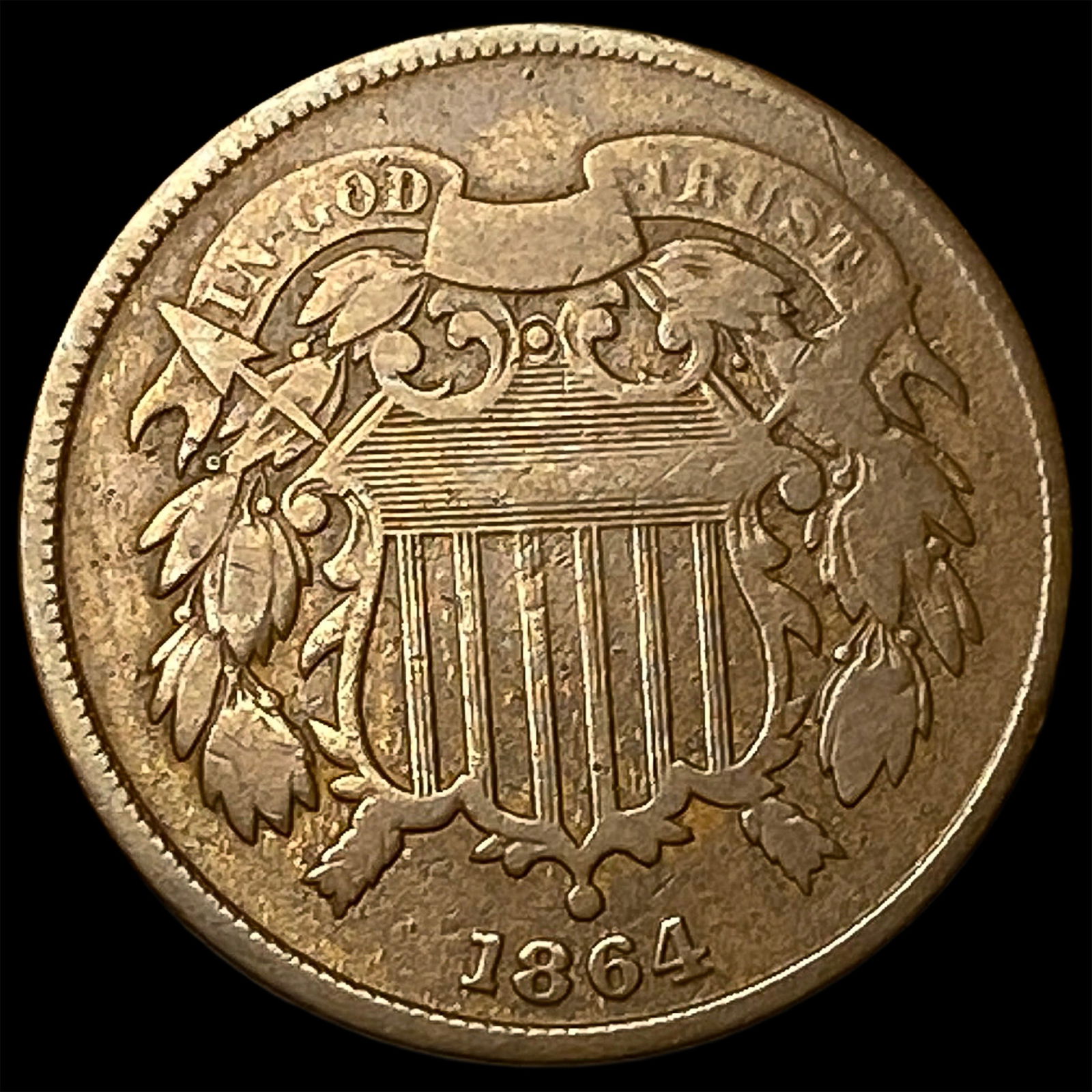 1864 Copper Two-Cent Piece LIGHTLY CIRCULATED: 1864 Copper Two-Cent Piece LIGHTLY CIRCULATED