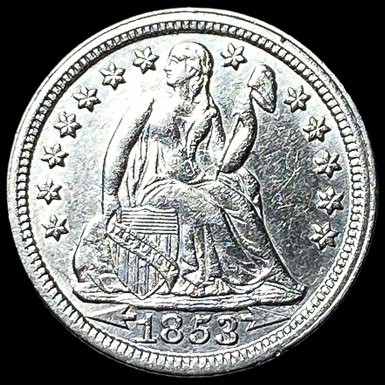 1853 Arrows Seated Liberty Silver Dime CHOICE AU: 1853 Arrows Seated Liberty Silver Dime CHOICE AU