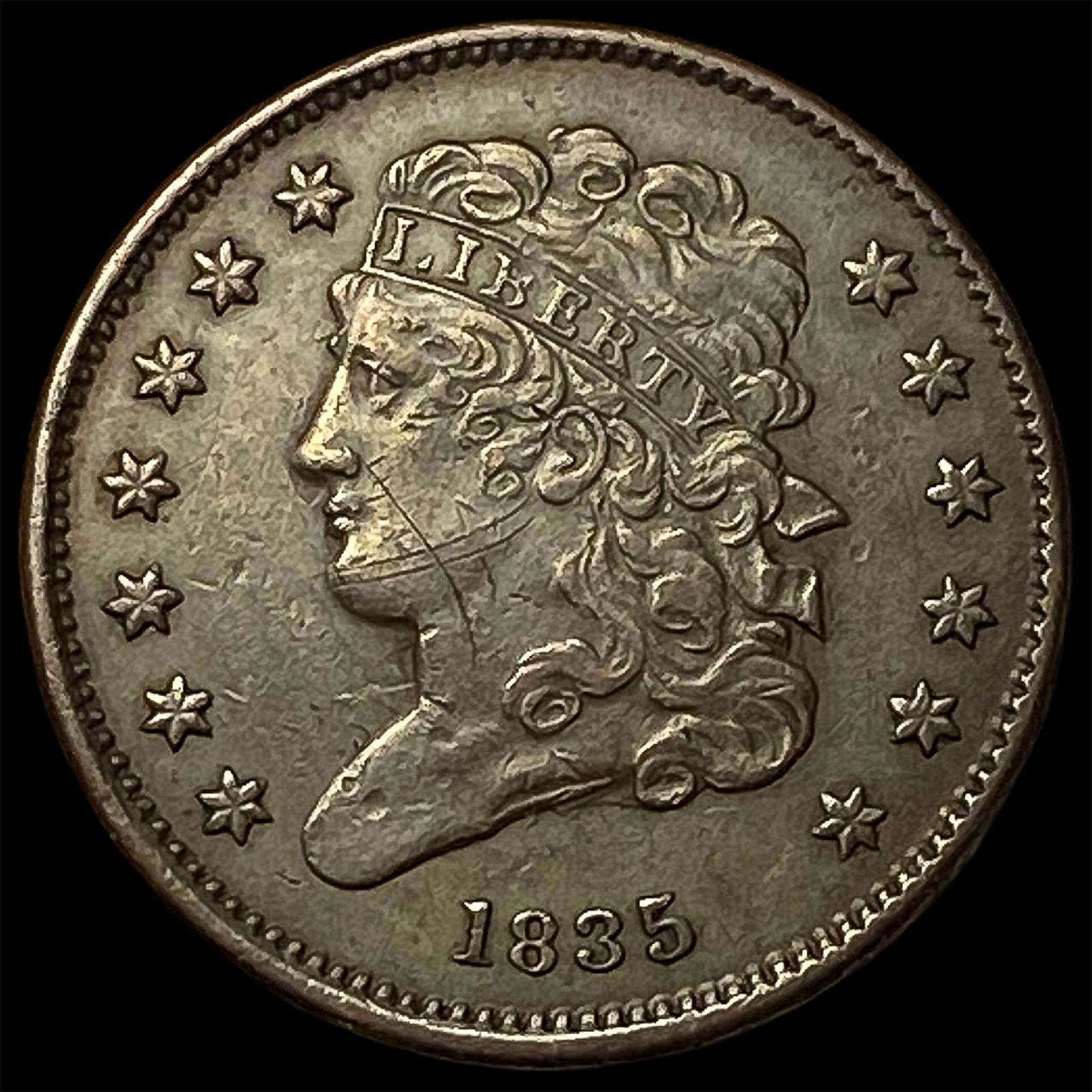 1835 Copper Half Cent CLOSELY UNCIRCULATED: 1835 Copper Half Cent CLOSELY UNCIRCULATED