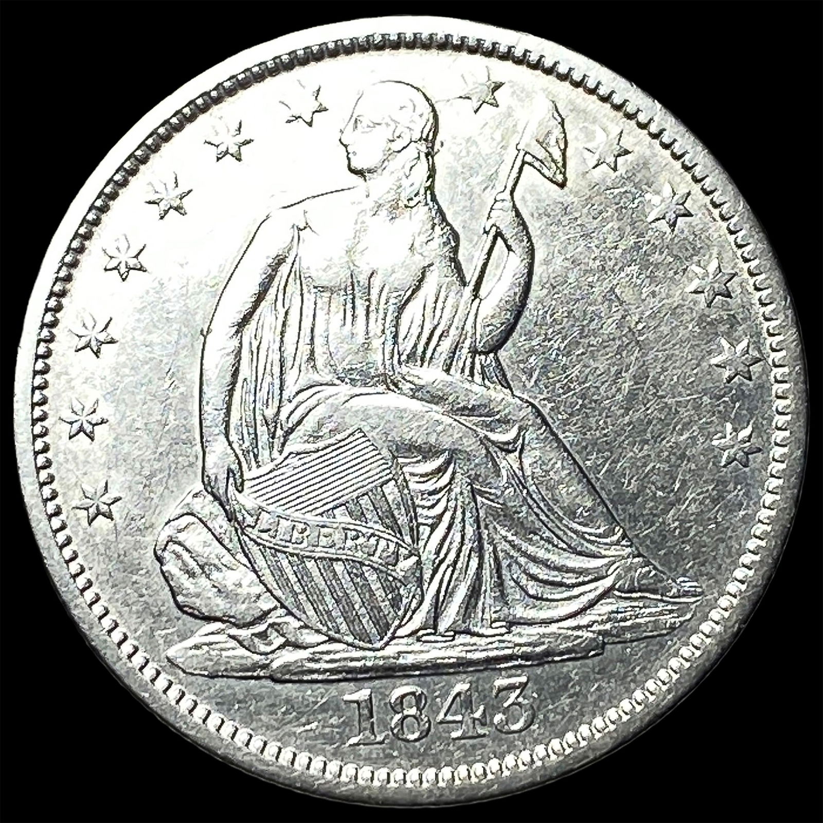 1843-O Silver Half Dollar NEARLY UNCIRCULATED: 1843-O Silver Half Dollar NEARLY UNCIRCULATED