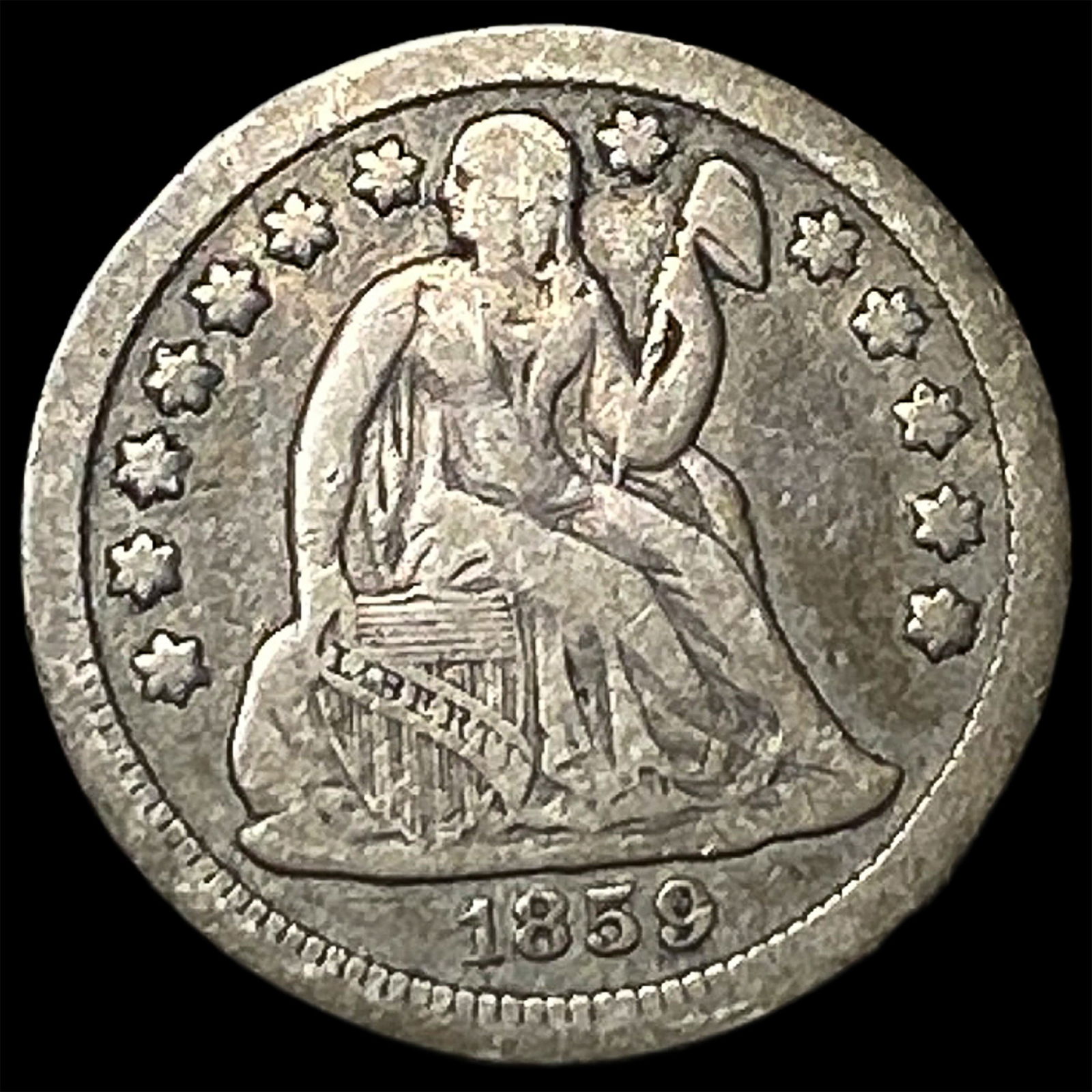 1859 Silver Seated Liberty Dime LIGHTLY CIRCULATED (1 of 2)
