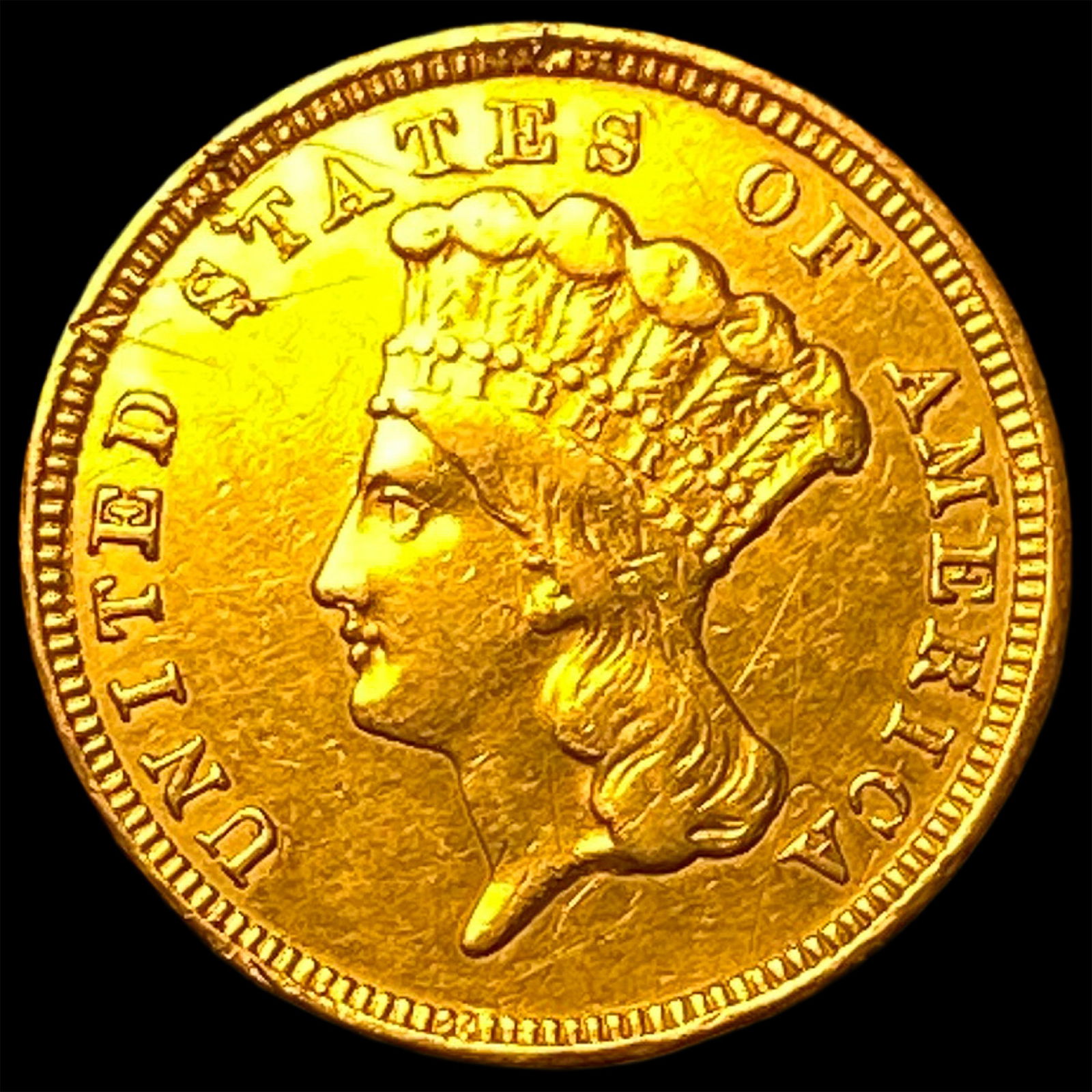 1854 $3 Gold Indian Princess Head CLOSELY UNCIRCULATED (1 of 2)