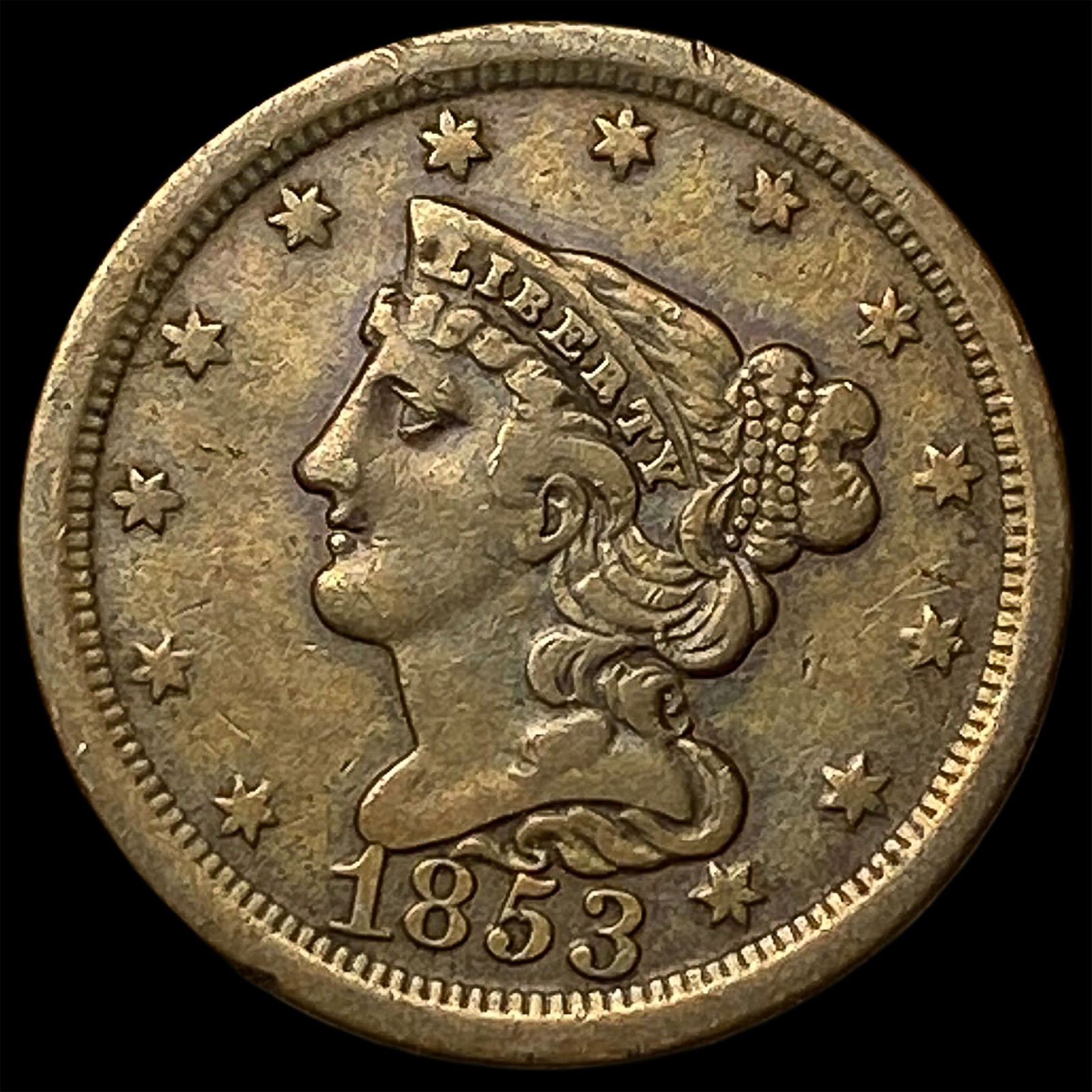1853 Braided Hair Half Cent NEARLY UNCIRCULATED: 1853 Braided Hair Half Cent NEARLY UNCIRCULATED