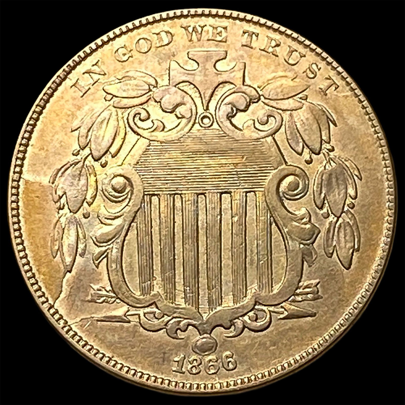 1866 Shield Nickel CLOSELY UNCIRCULATED: 1866 Shield Nickel CLOSELY UNCIRCULATED