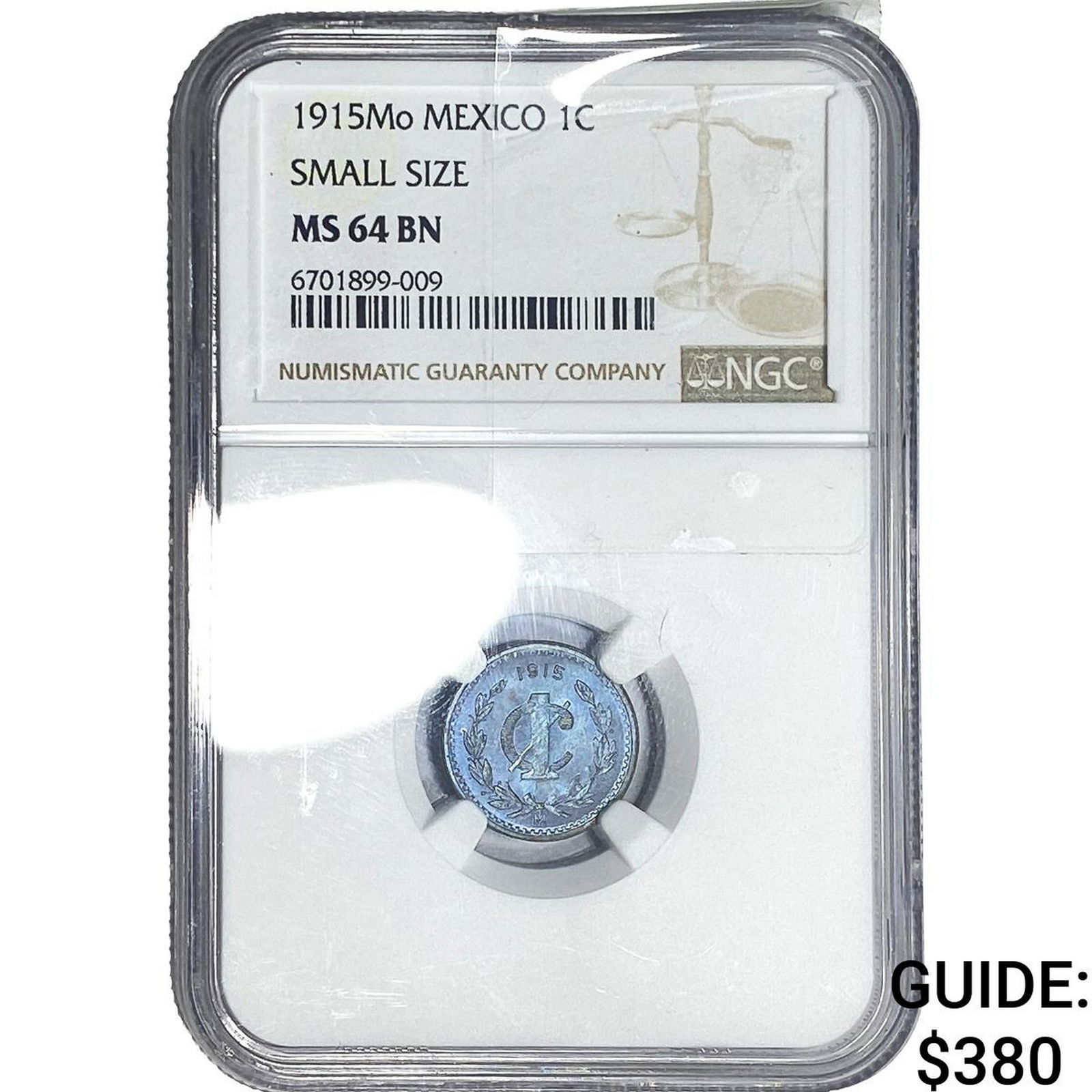 1915 Mexico Copper 1C Small Size NGC MS64 BN: 1915 Mexico Copper 1C Small Size NGC MS64 BN