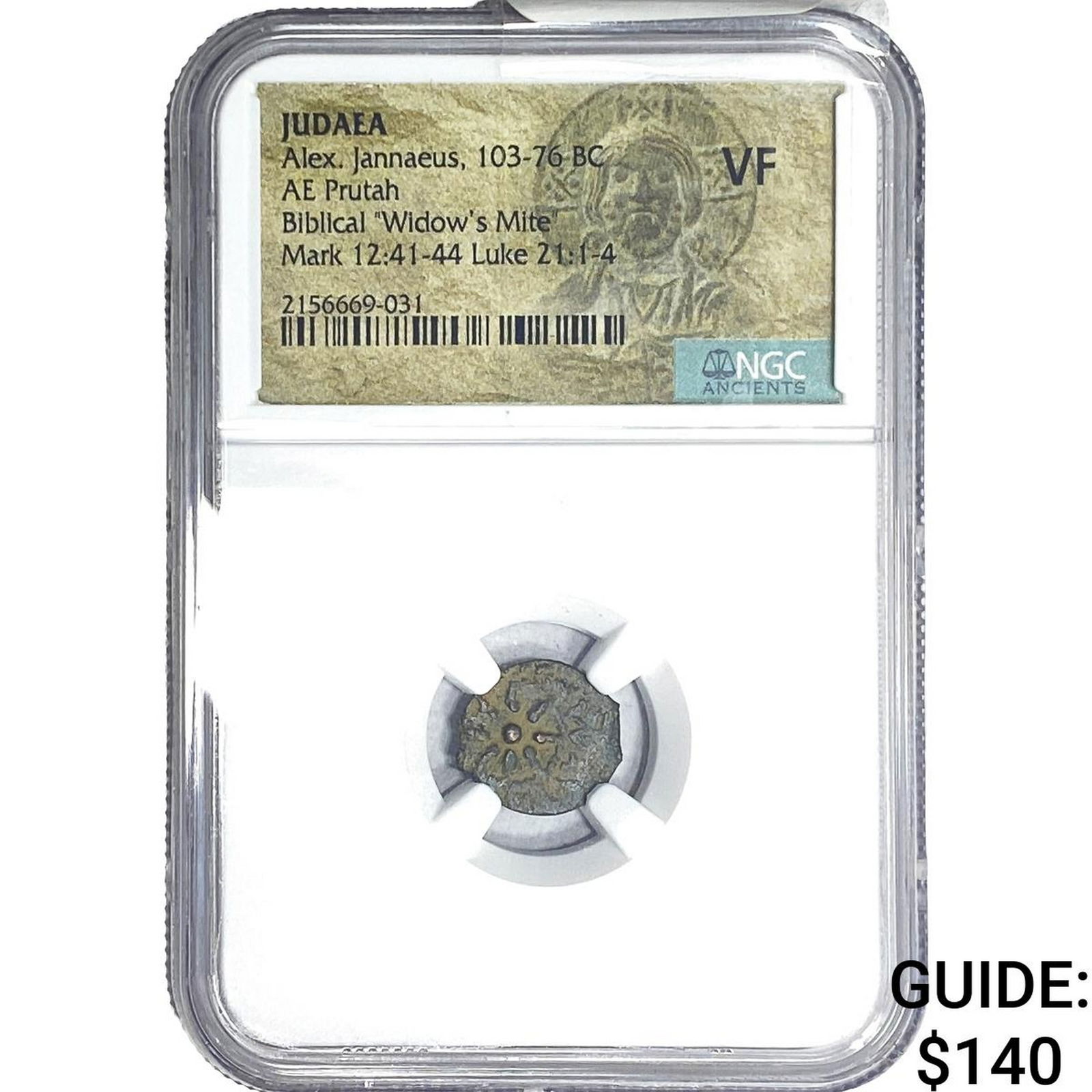 Ancient Judaea Alex. Jannaeus 103-76 BC Bronze Prutah NGC VF: Ancient Judaea Alex. Jannaeus 103-76 BC Bronze Prutah NGC VF