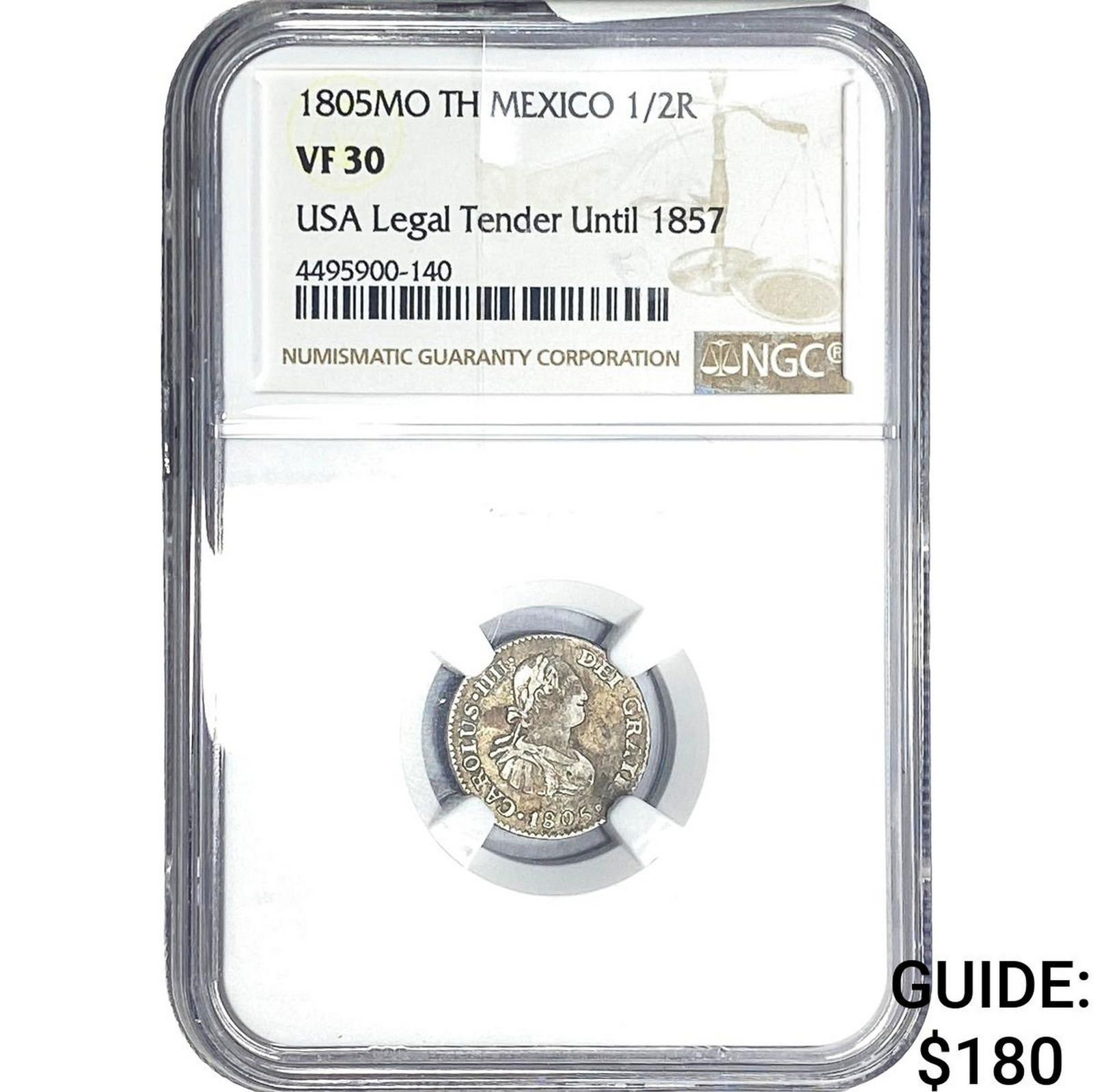 1805 Mexico Silver 1/2 Reale NGC VF30: 1805 Mexico Silver 1/2 Reale NGC VF30