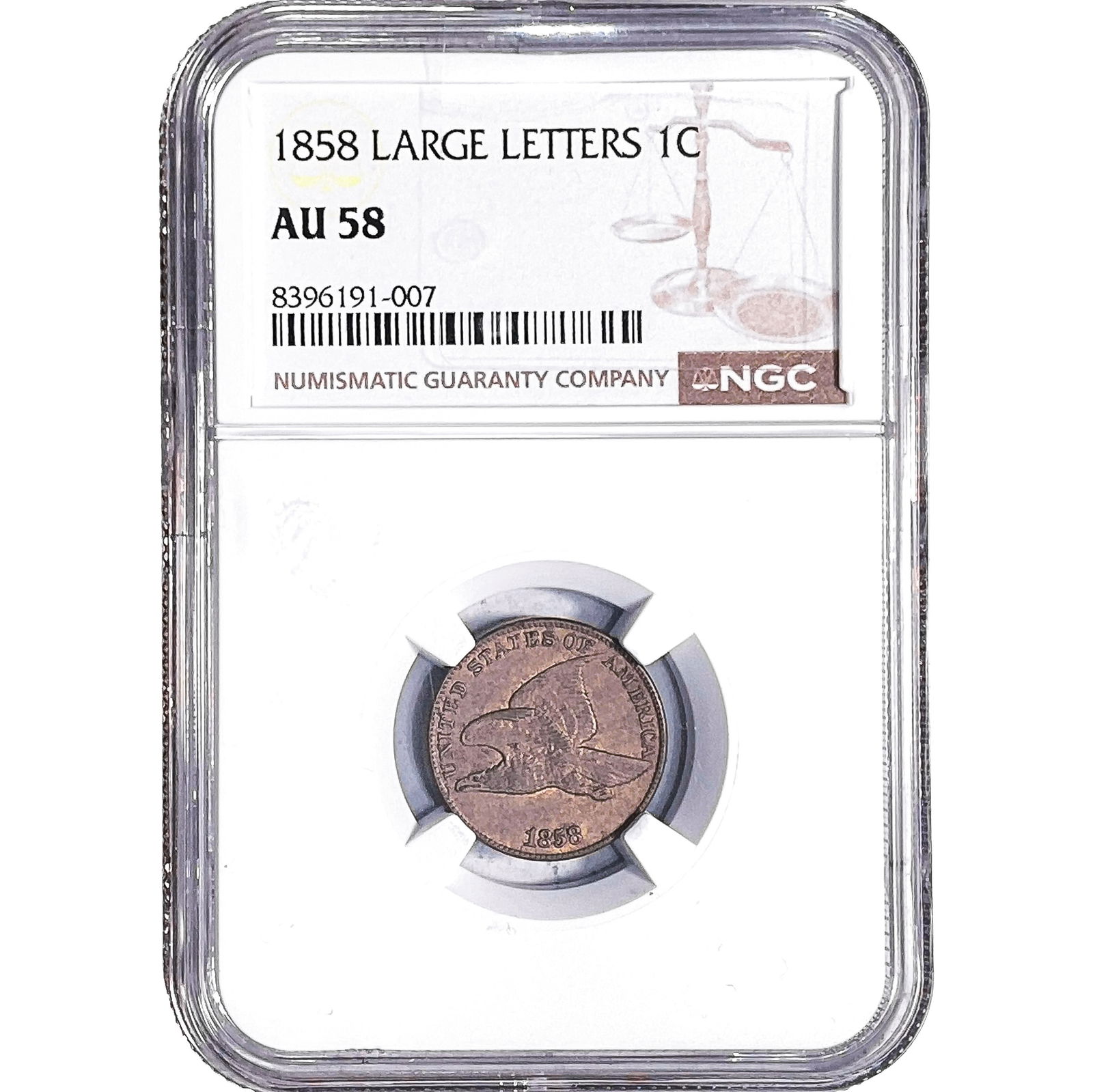 1858 Flying Eagle Cent NGC AU58: 1858 Flying Eagle Cent NGC AU58