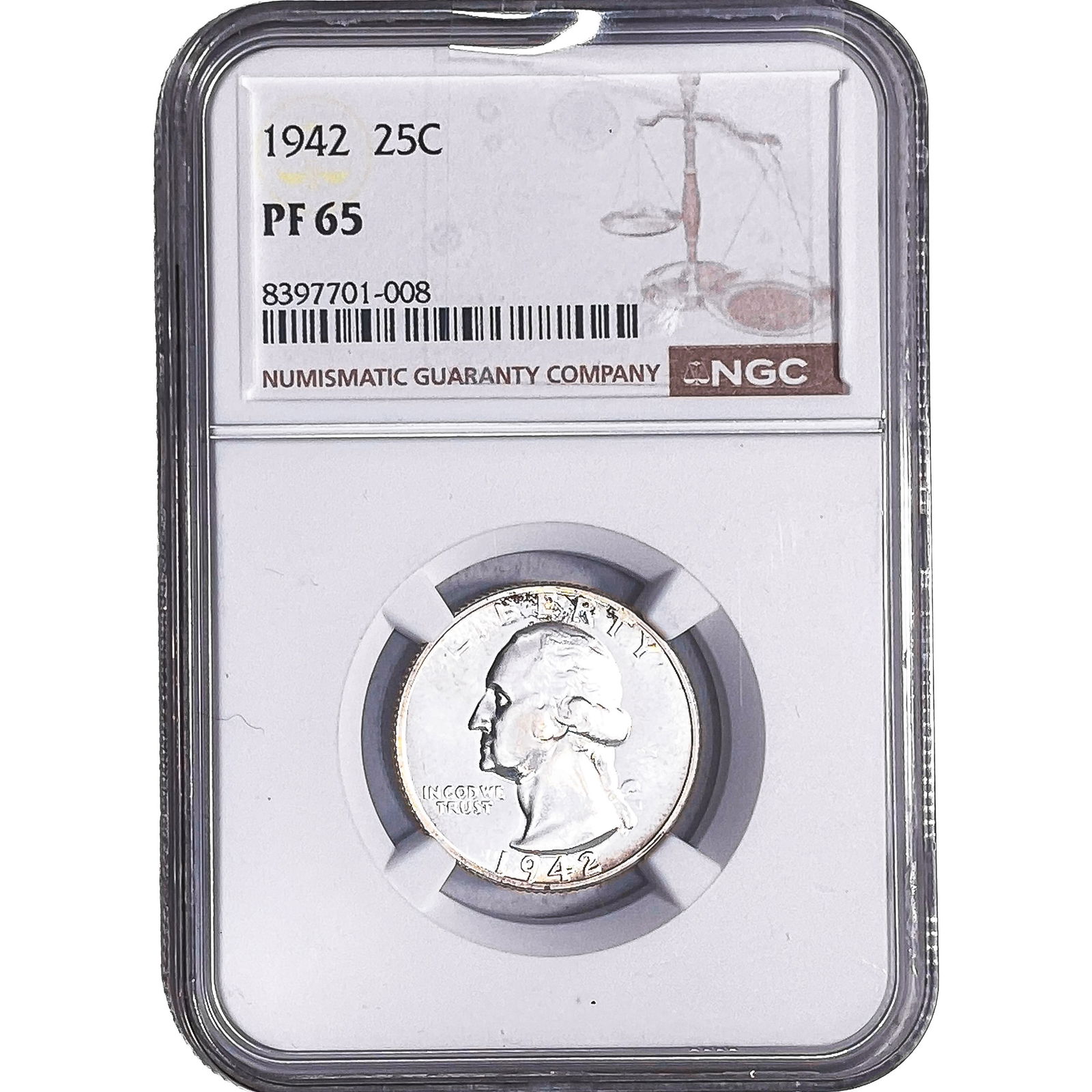 1942 Washington Silver Quarter NGC PF65: 1942 Washington Silver Quarter NGC PF65