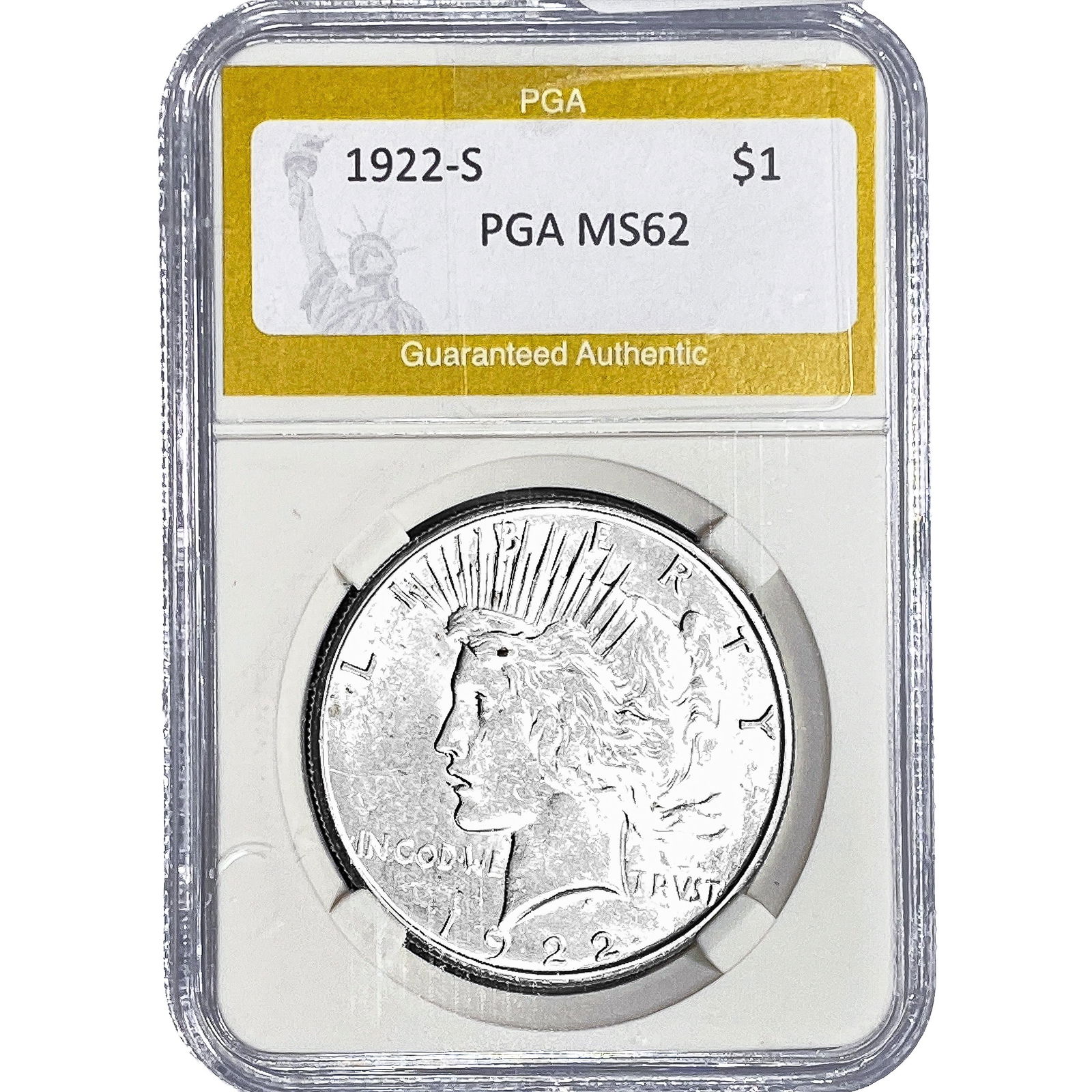 1922-S Silver Peace Dollar PGA MS62: 1922-S Silver Peace Dollar PGA MS62