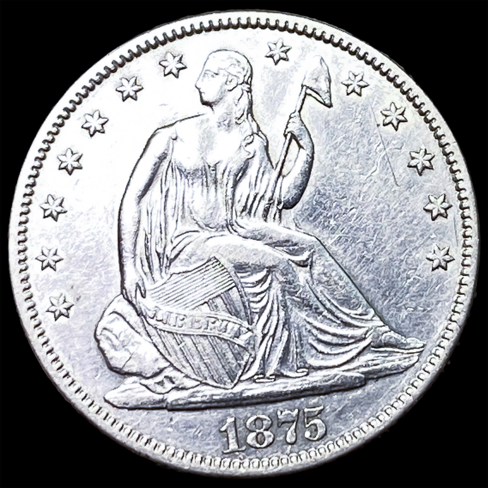 1875-S Silver Seated Liberty Half Dollar CLOSELY UNCIRCULATED: 1875-S Silver Seated Liberty Half Dollar CLOSELY UNCIRCULATED