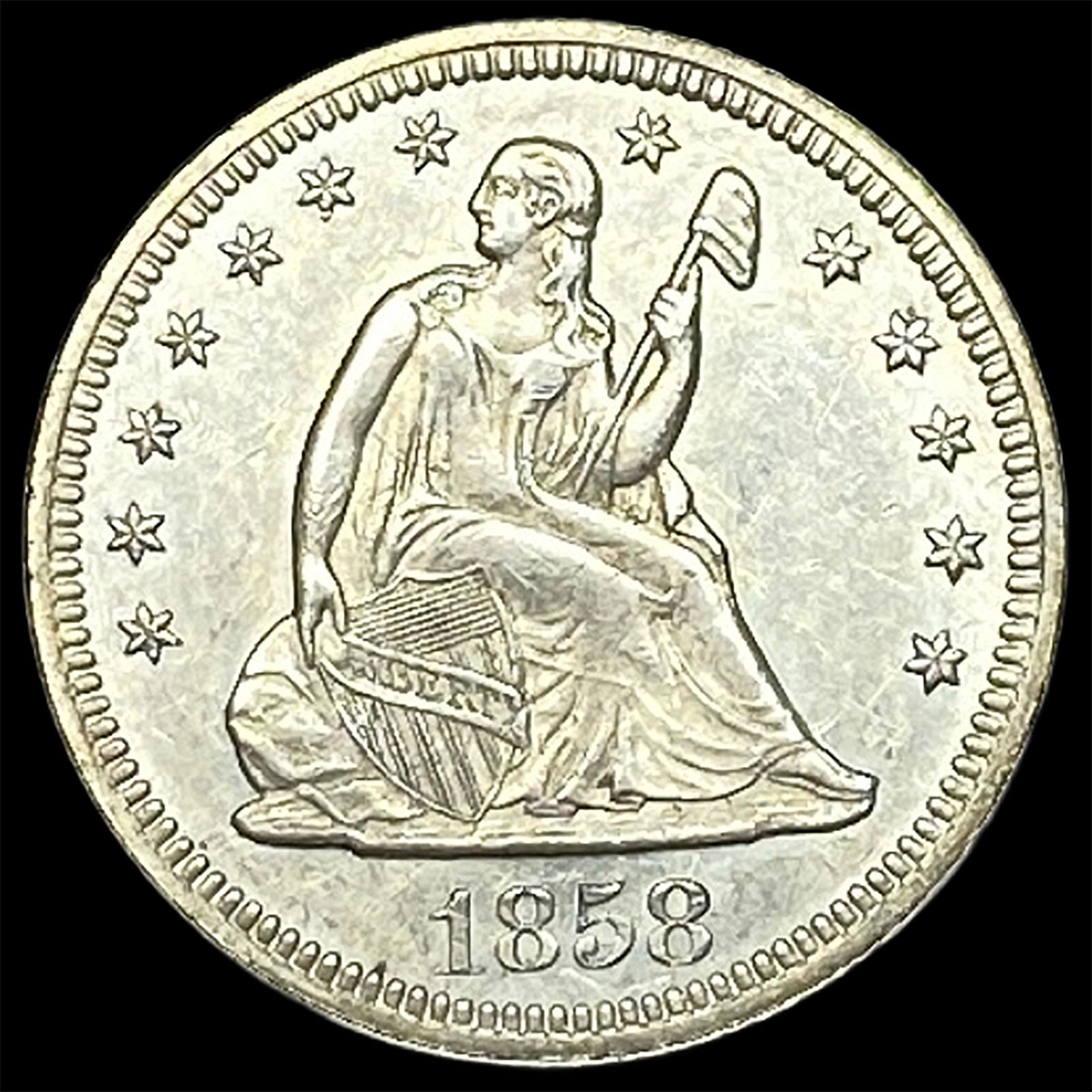 1858 Silver Seated Liberty Quarter UNCIRCULATED: 1858 Silver Seated Liberty Quarter UNCIRCULATED