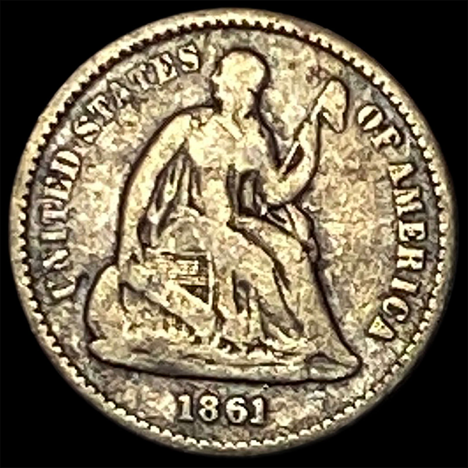 1861 Silver Seated Liberty Half Dime NICELY CIRCULATED: 1861 Silver Seated Liberty Half Dime NICELY CIRCULATED